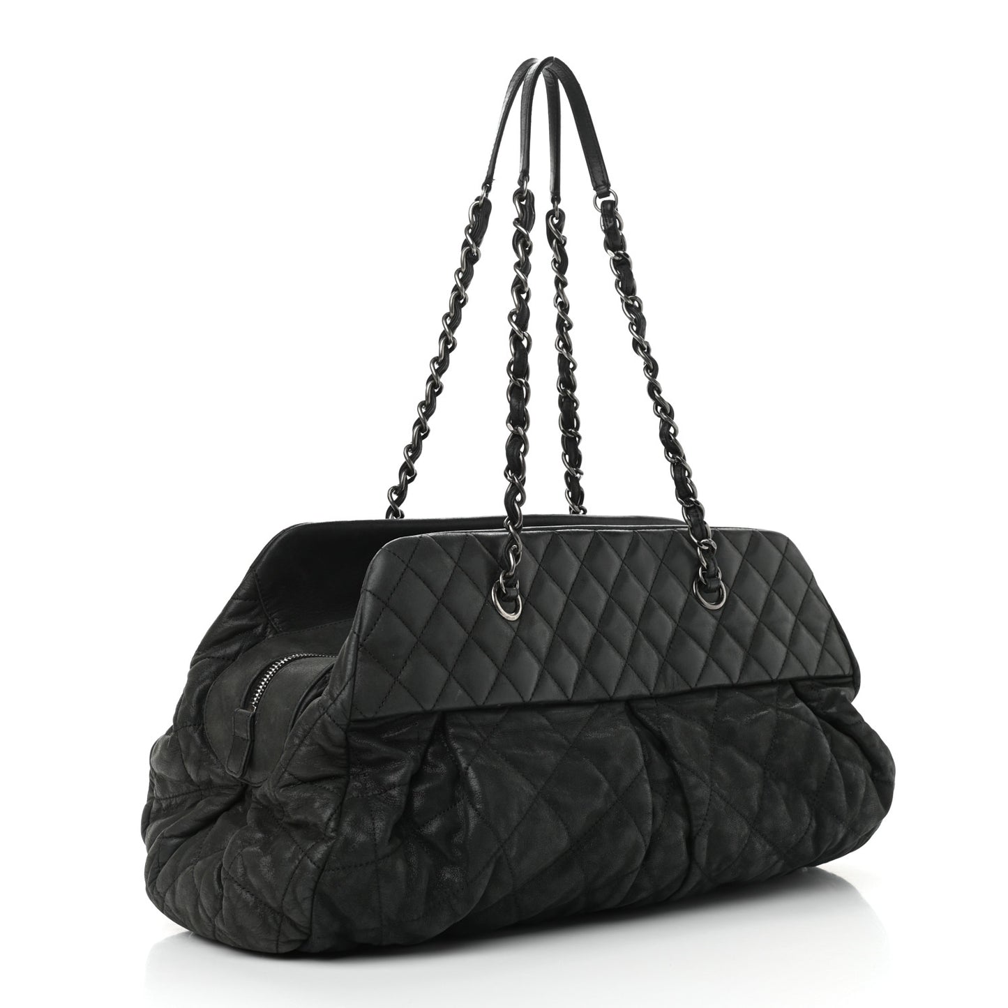 Iridescent Calfskin Chic Quilt Bowling Bag Black