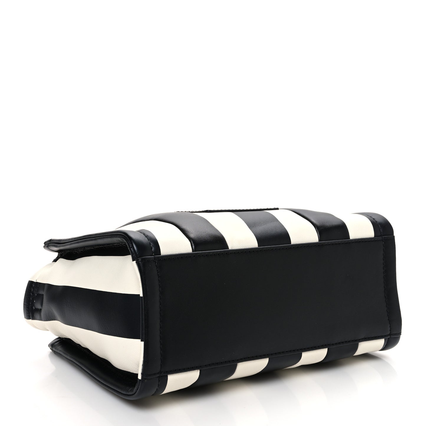 Calfskin Striped Small The Traveler Tote Bag Black White