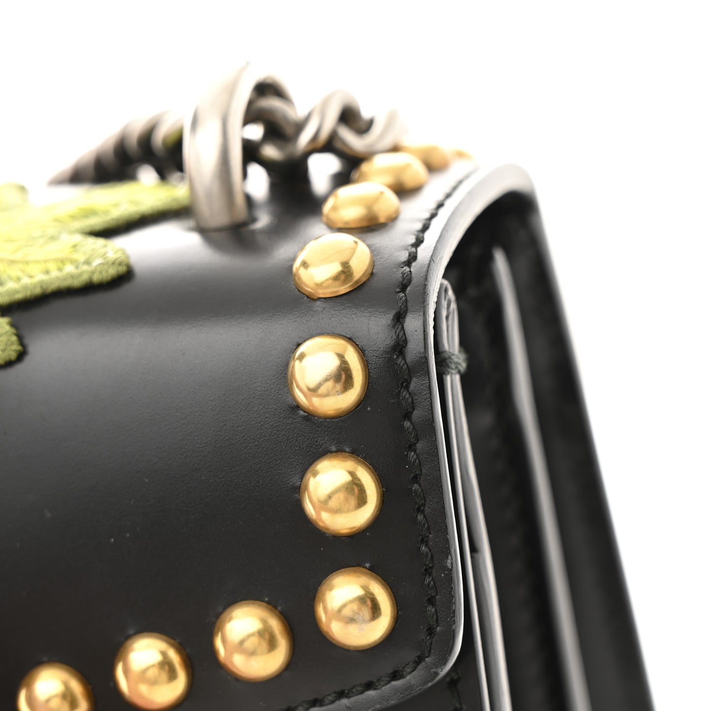 Calfskin Floral Embroidered Studded Small Dionysus Shoulder Bag Black