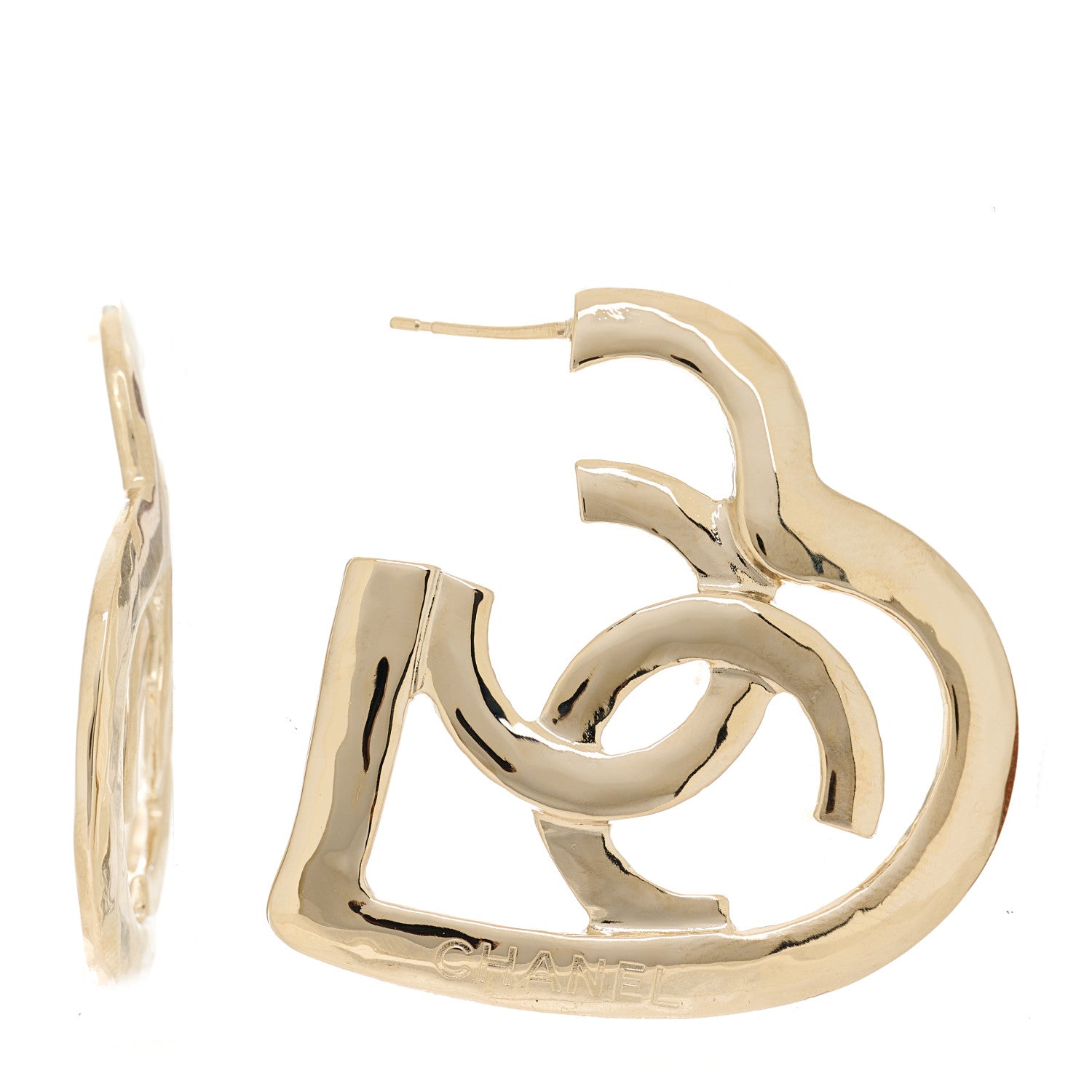 Chanel Metal CC Heart Coco In Love Hoop Earrings Gold 1452836 ...