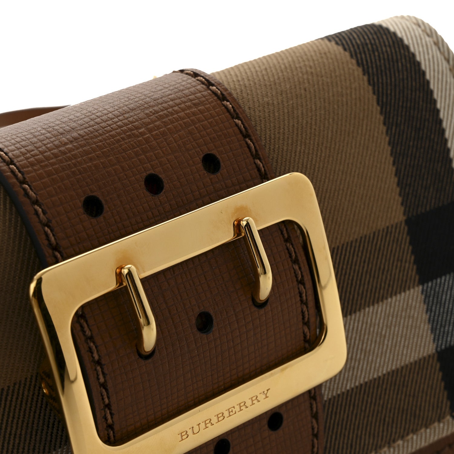 Burberry House Check Bridle Calfskin Small Madison Buckle Bag Tan 13 of 16