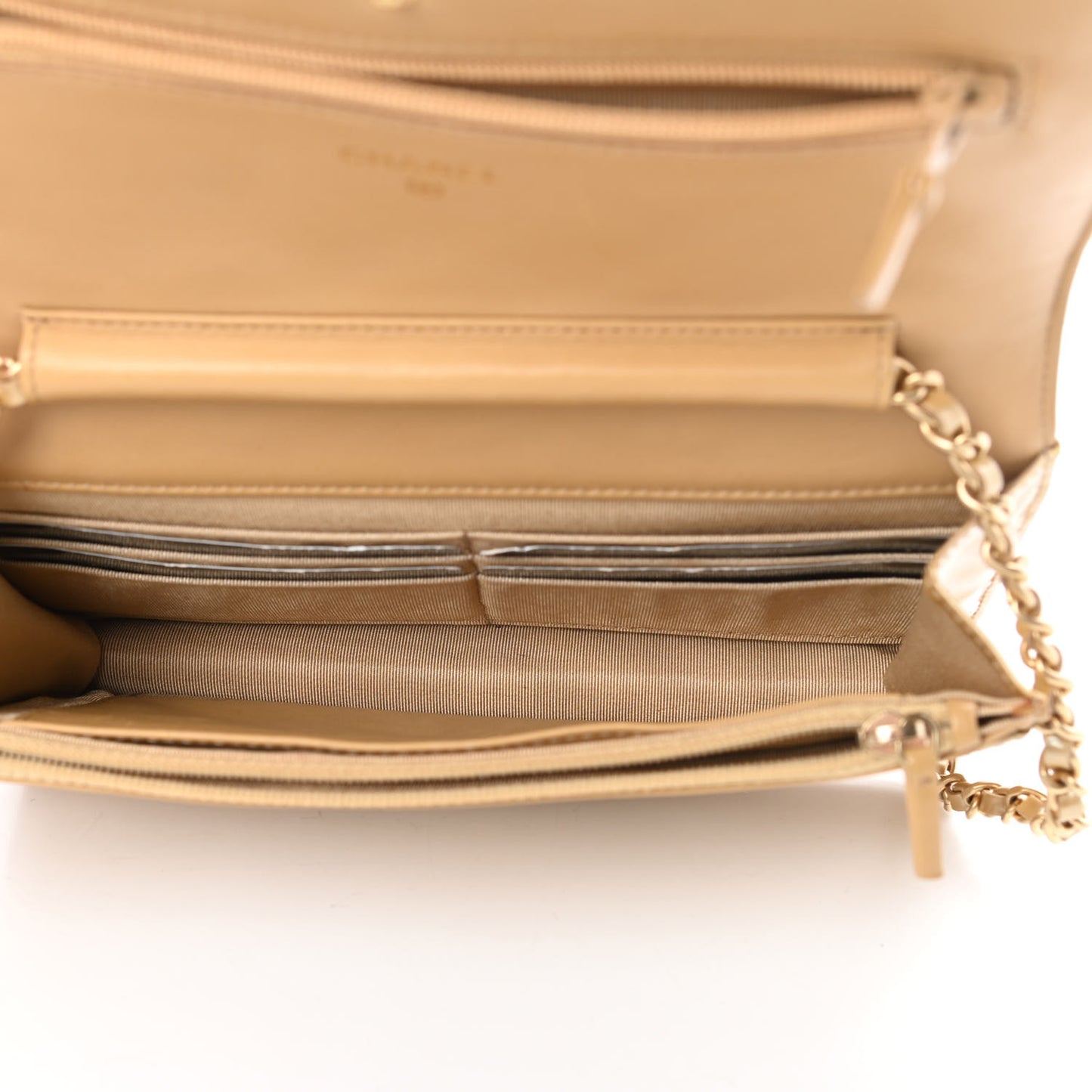 Metallic Patent Quilted Wallet On Chain WOC Gold