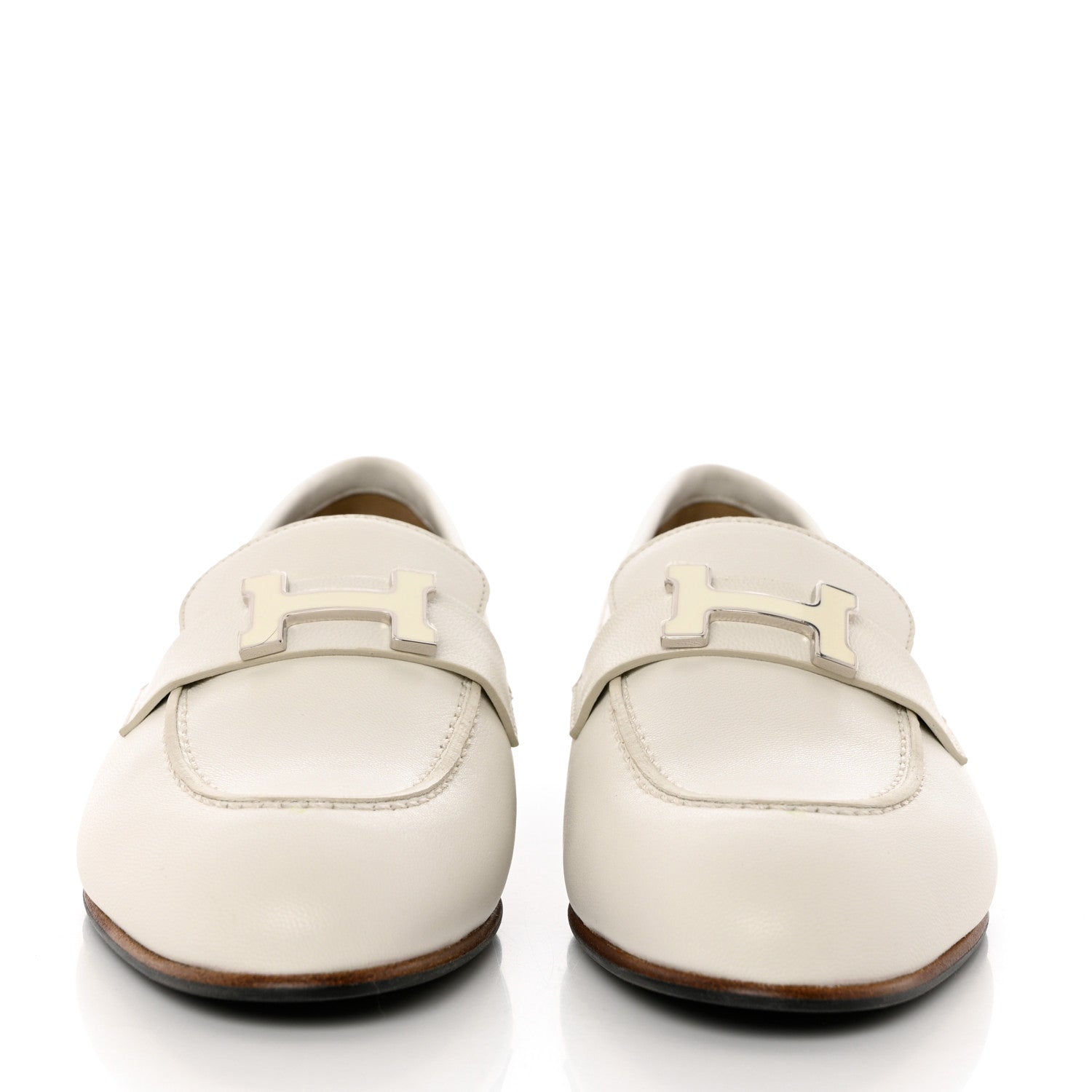 Hermes Chevre Laquered Womens Paris Loafers 37 Beige Glaise 2 of 11