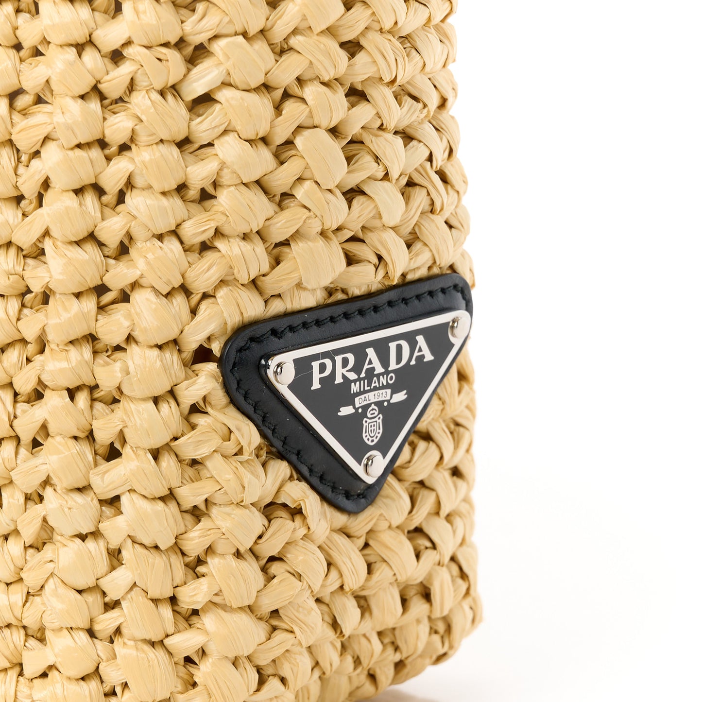 Yarn Raffia Effect Crochet Embroidered Small Logo Tote Naturale