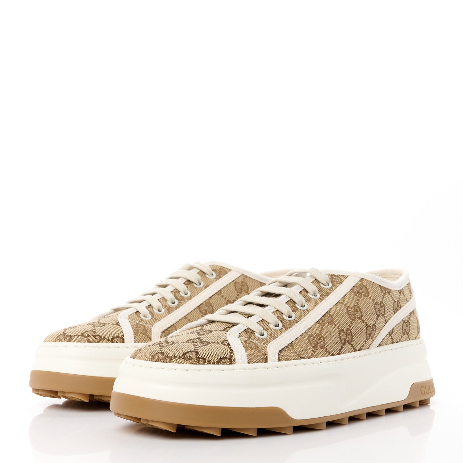 Gucci GG Monogram Mens 1977 Tennis Platform 52mm Sneakers 9 Beige Ebony Mystic White 3 of 8