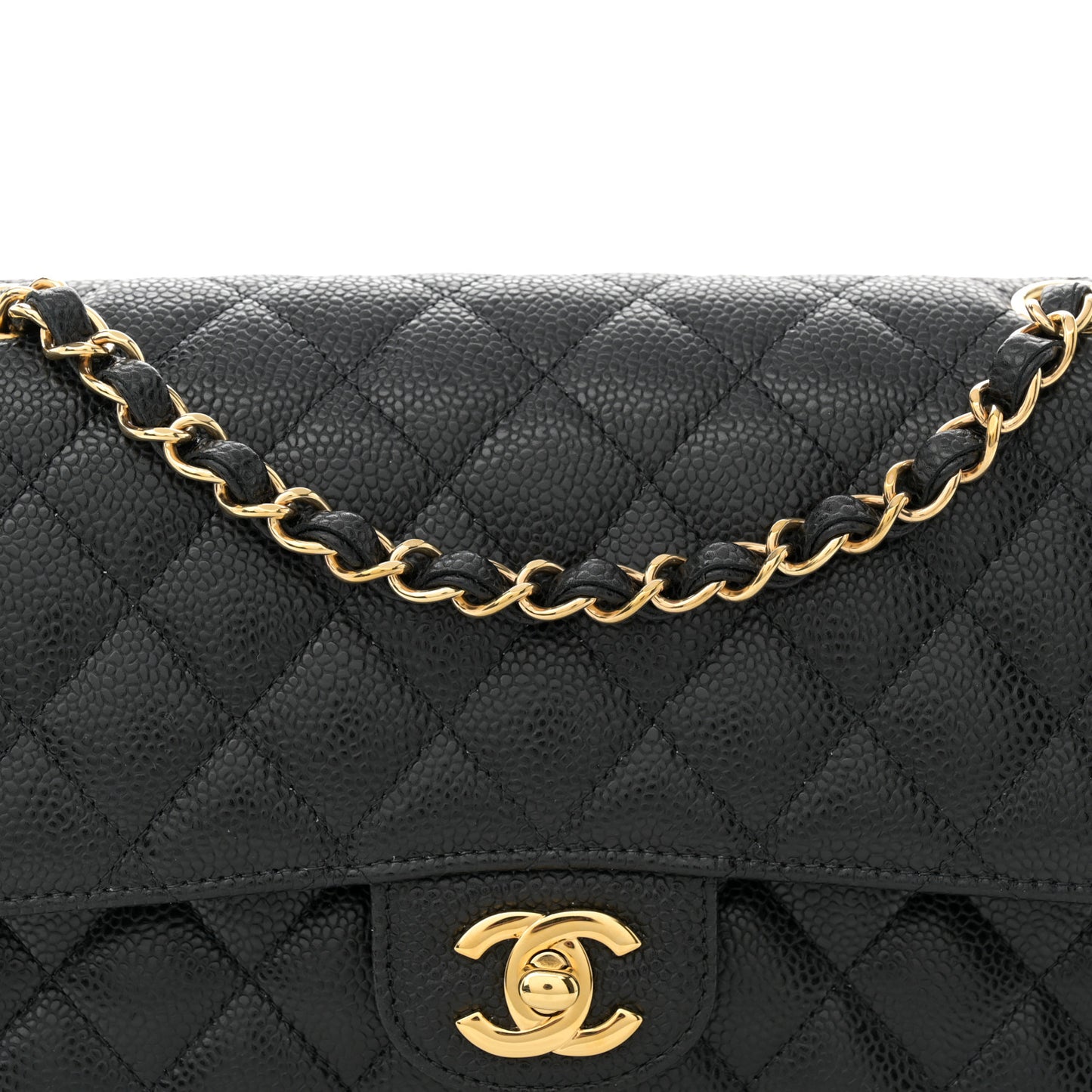 Caviar Quilted Medium Double Flap Black