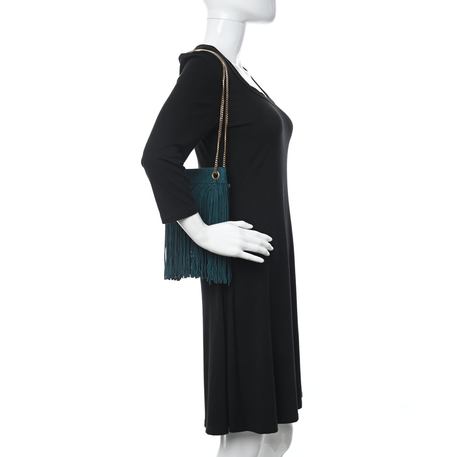 Saint Laurent Suede Calfskin Small Grace Fringed Hobo Bag Rope Sea Turquoise 2 of 9