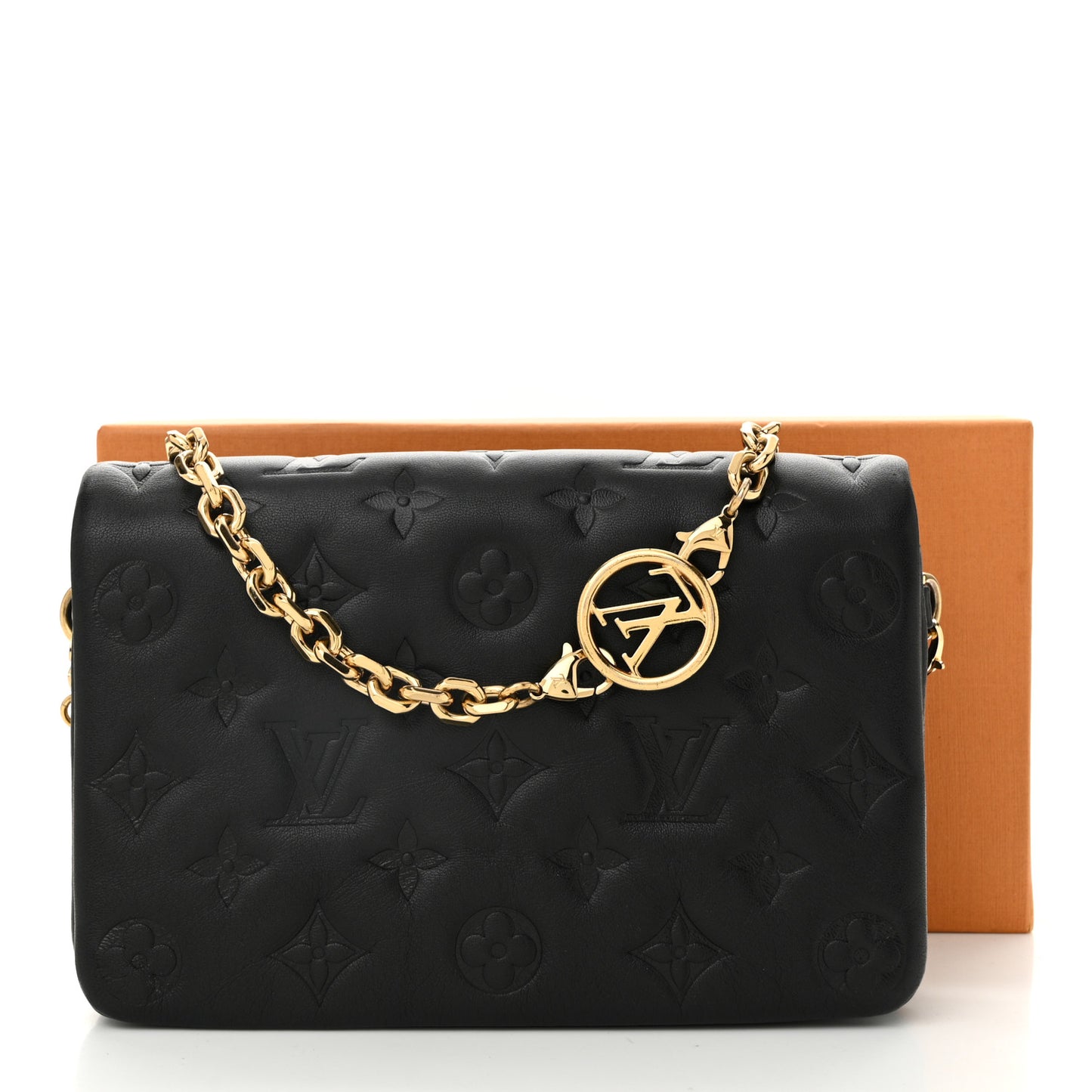 Lambskin Embossed Monogram Pochette Coussin Black