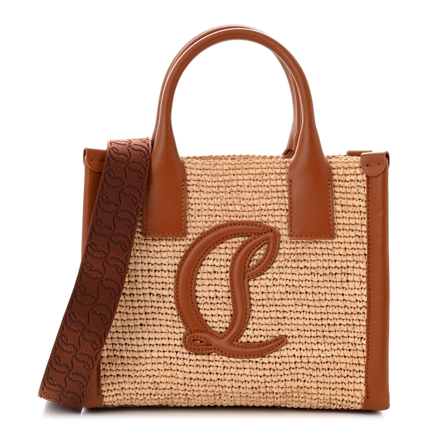 Christian Louboutin Raffia Calfskin Mini By My Side Tote Natural Cuoio 1 of 10