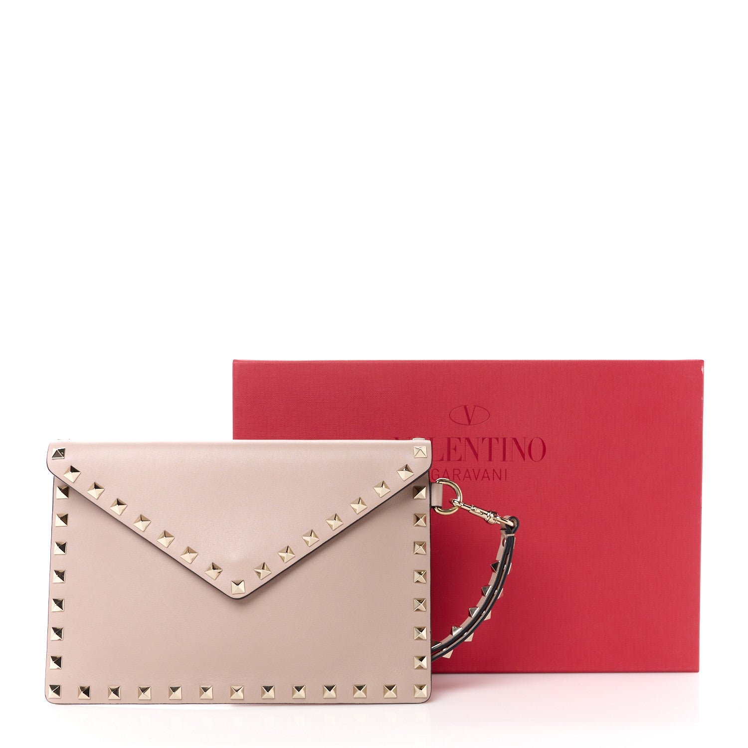 Valentino Garavani Vitello Medium Rockstud Envelope Flat Wristlet Pouch Poudre 9 of 9