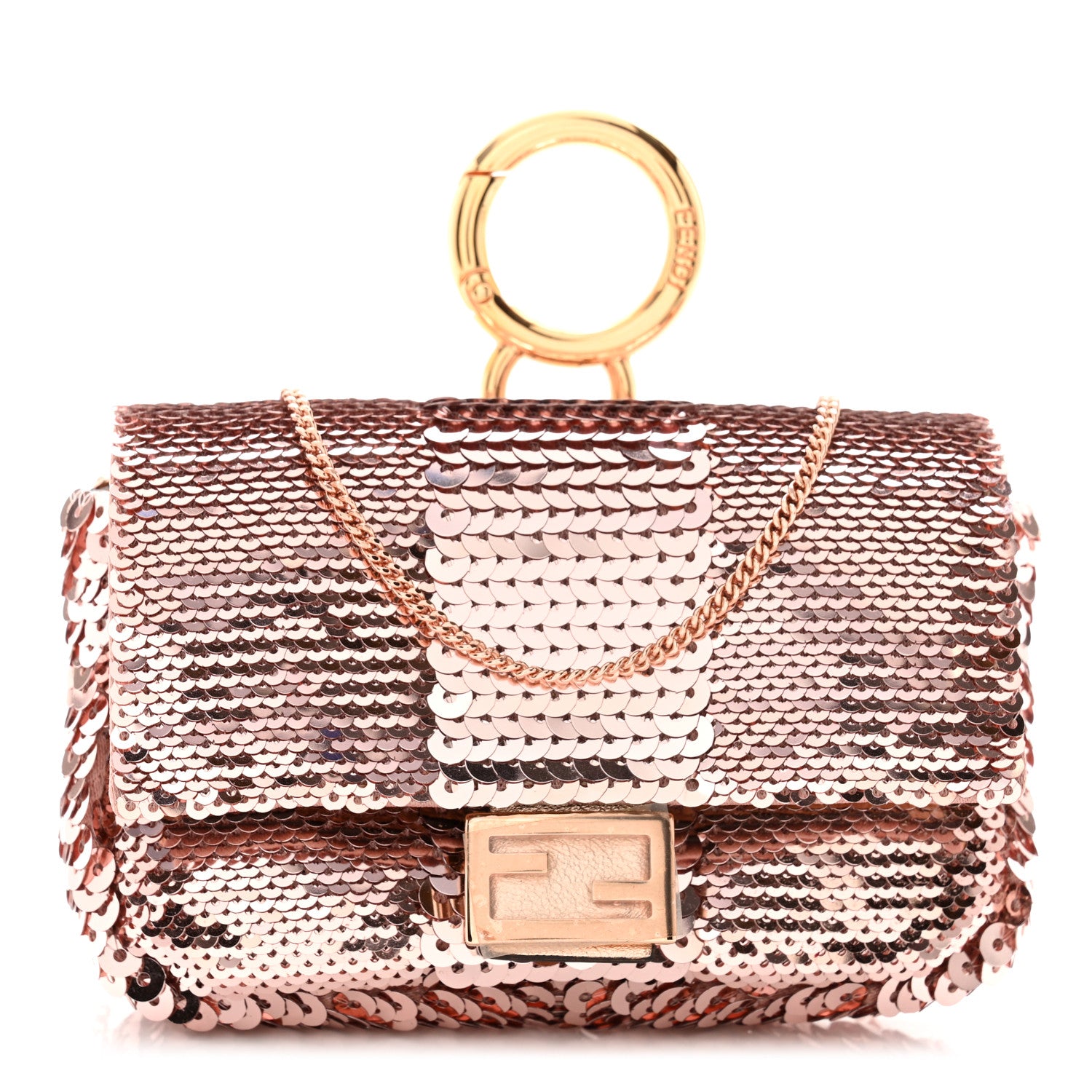 Fendi Sequin Metallic Nappa Pequin Nano Baguette Charm Rame 1 of 7