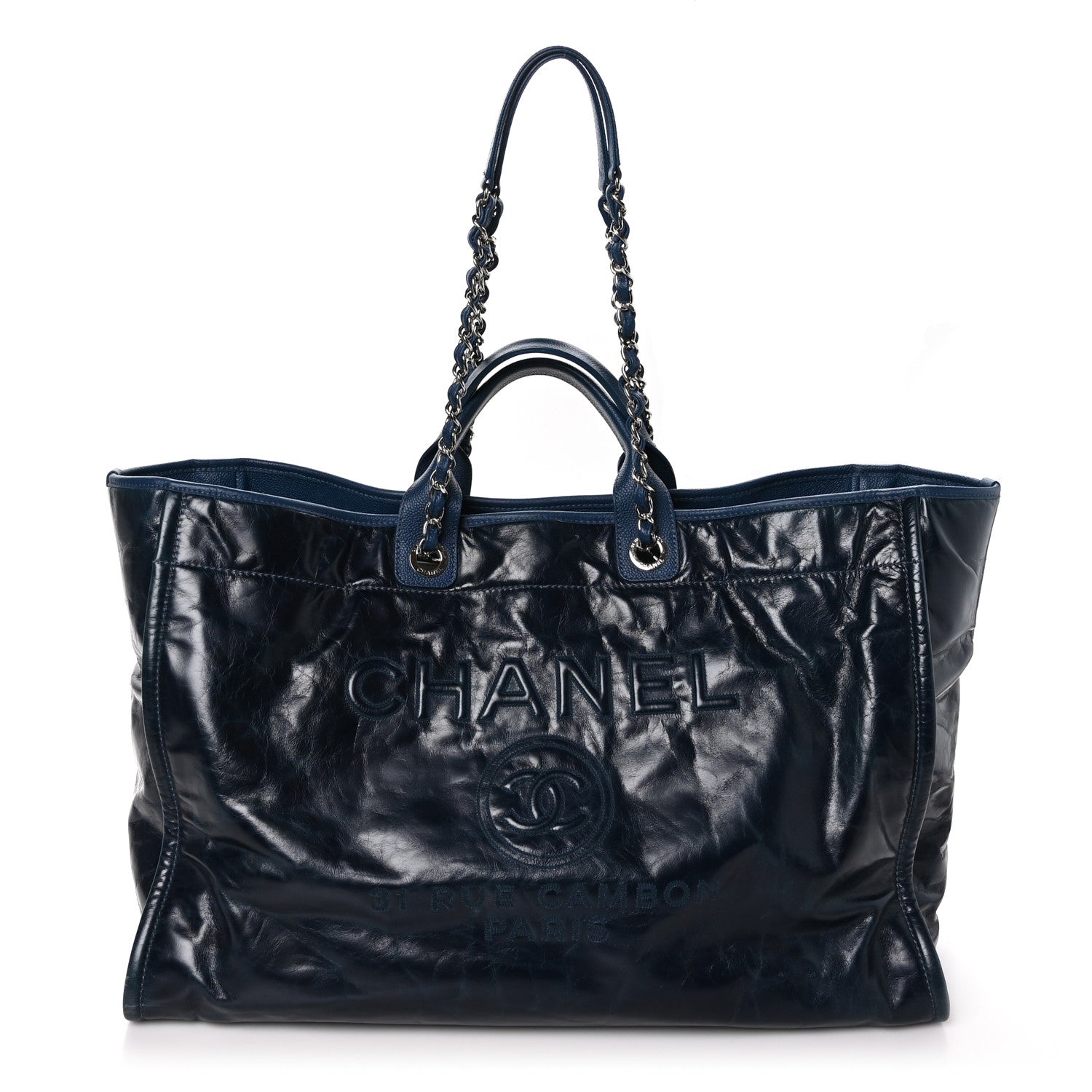 Chanel Glazed Calfskin Large Deauville Tote Blue 1 of 14
