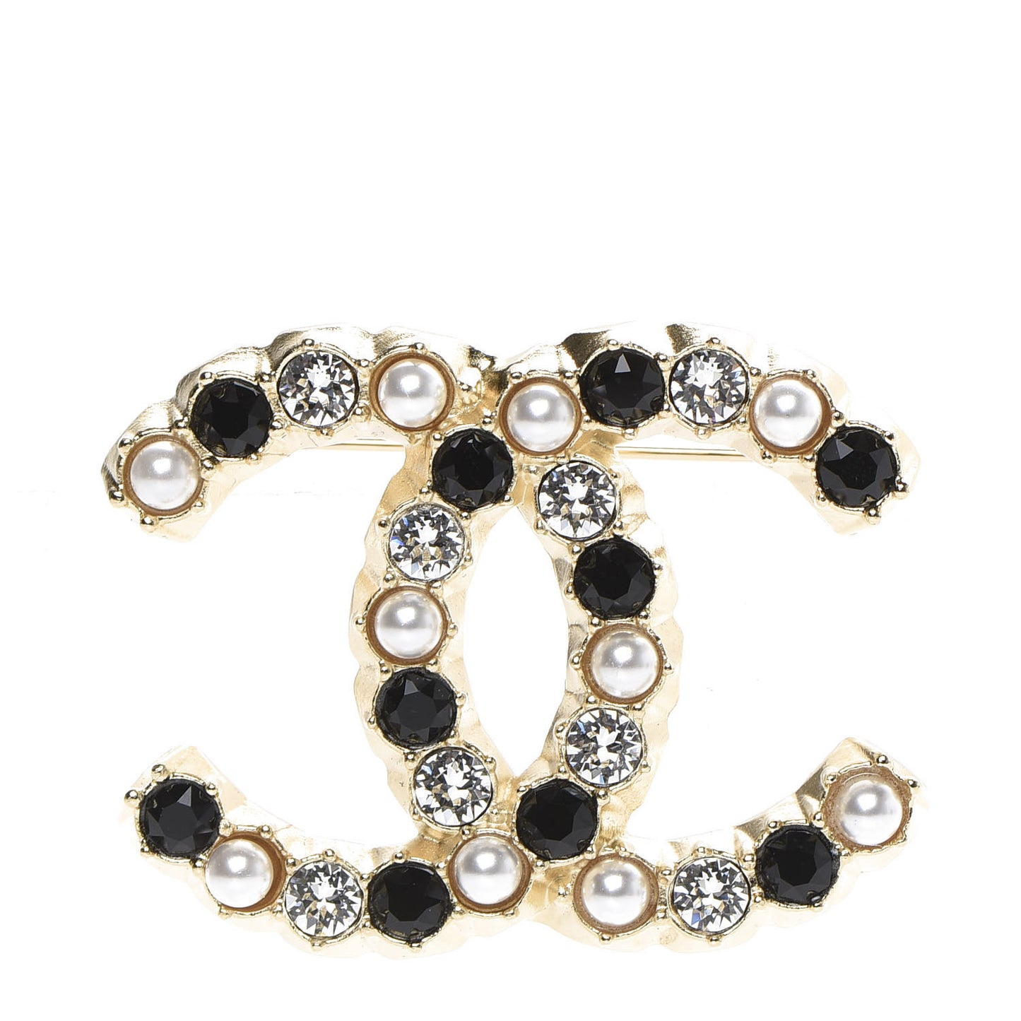 Pearl Crystal CC Brooch Black Gold