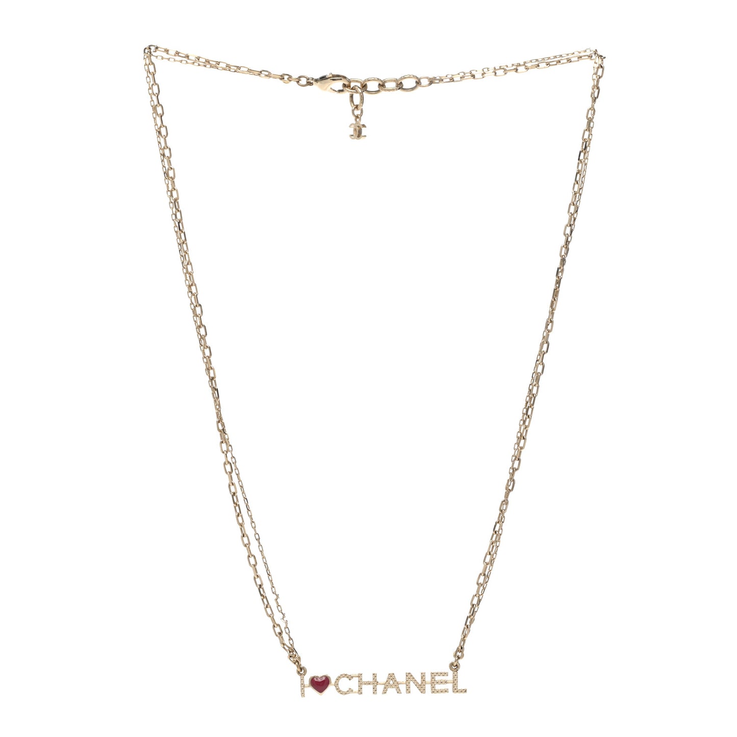Quilted I Heart Chanel Logo Necklace Gold