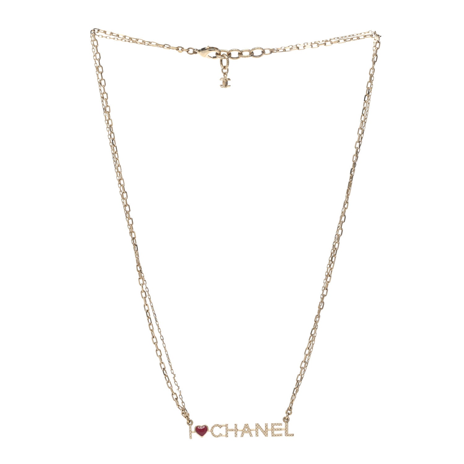 Chanel Quilted I Heart Chanel Logo Necklace Gold 3 of 6