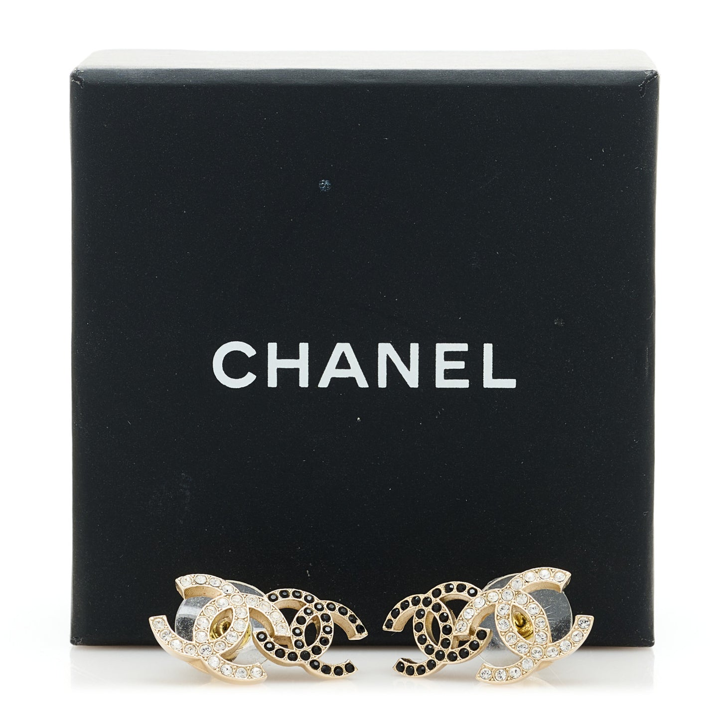 Crystal Double CC Earrings Gold Black