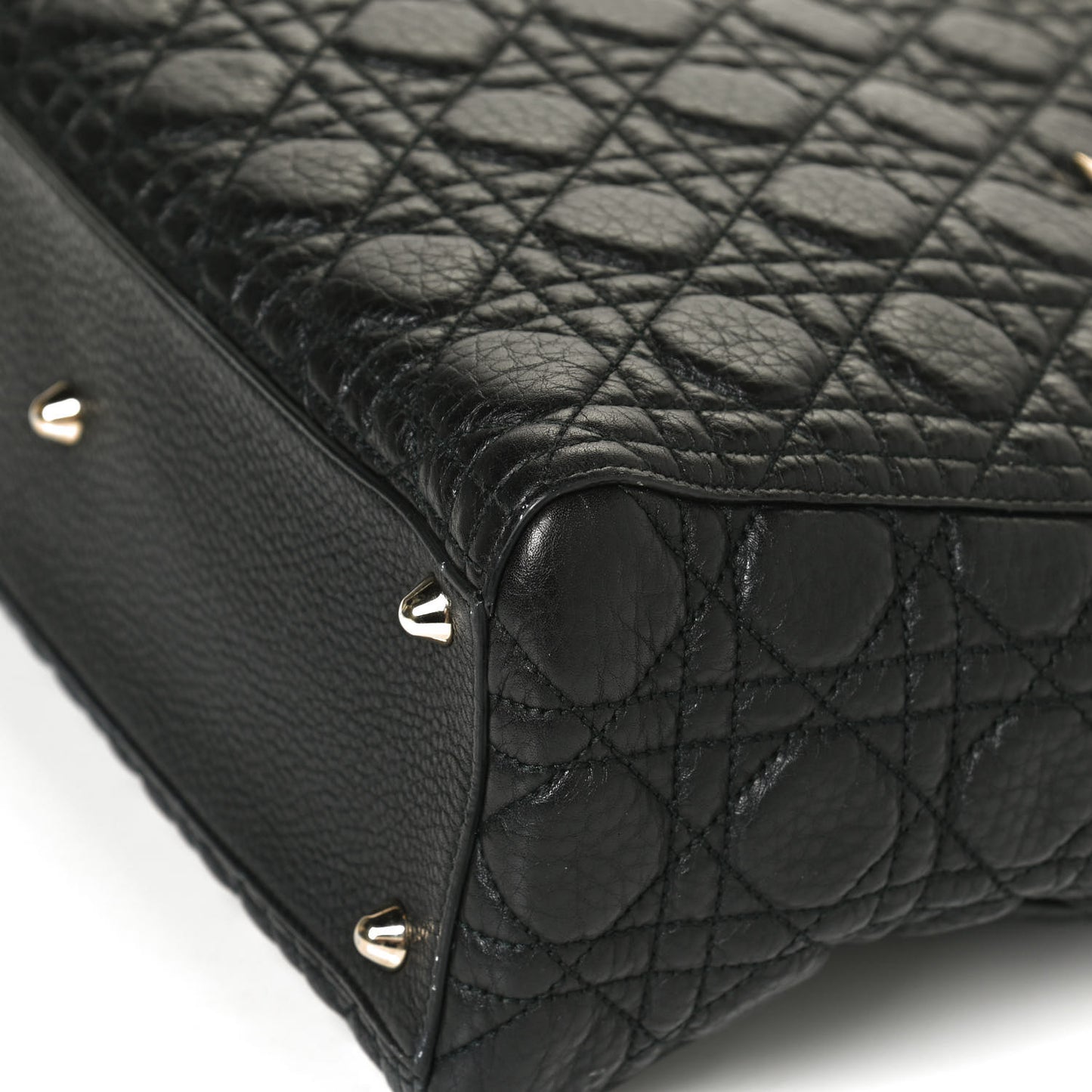 Grained Calfskin Cannage Large Supple Lady Dior Black