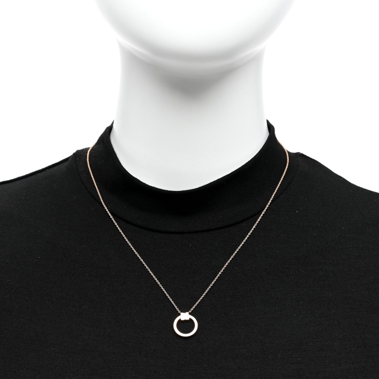 Tiffany 18K Rose Gold Diamond T Circle Pendant Necklace 2 of 4