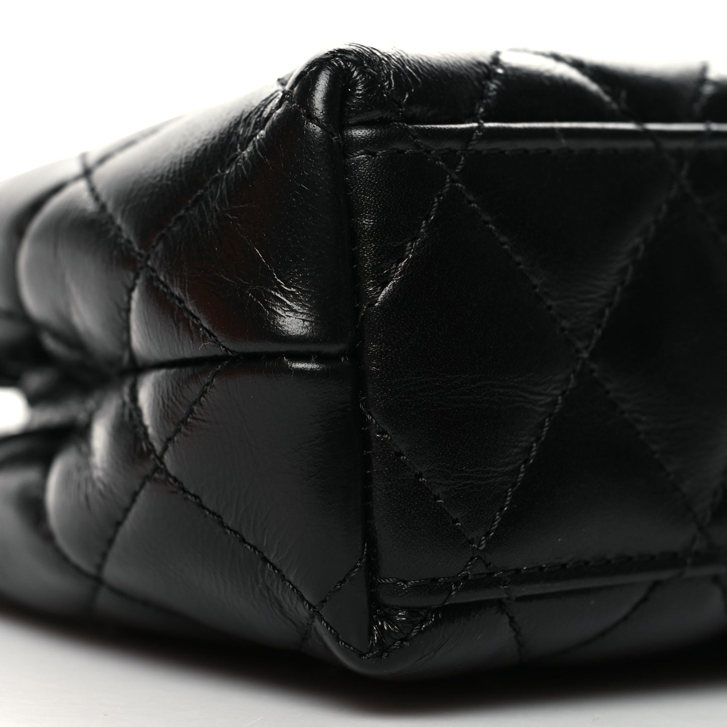 Shiny Aged Calfskin Quilted Nano Kelly Shopper Black