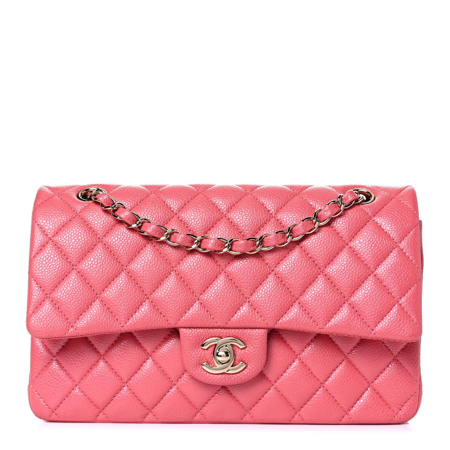Metallic Caviar Quilted Medium Double Flap Pink