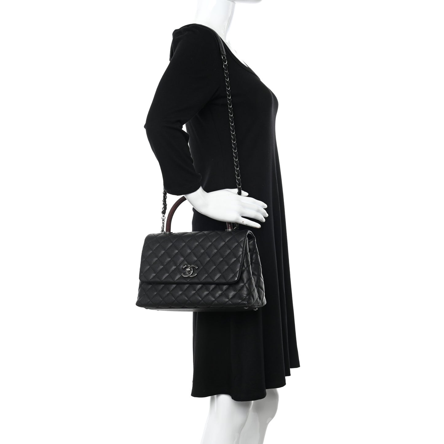Caviar Lizard Quilted Small Coco Handle Flap Black