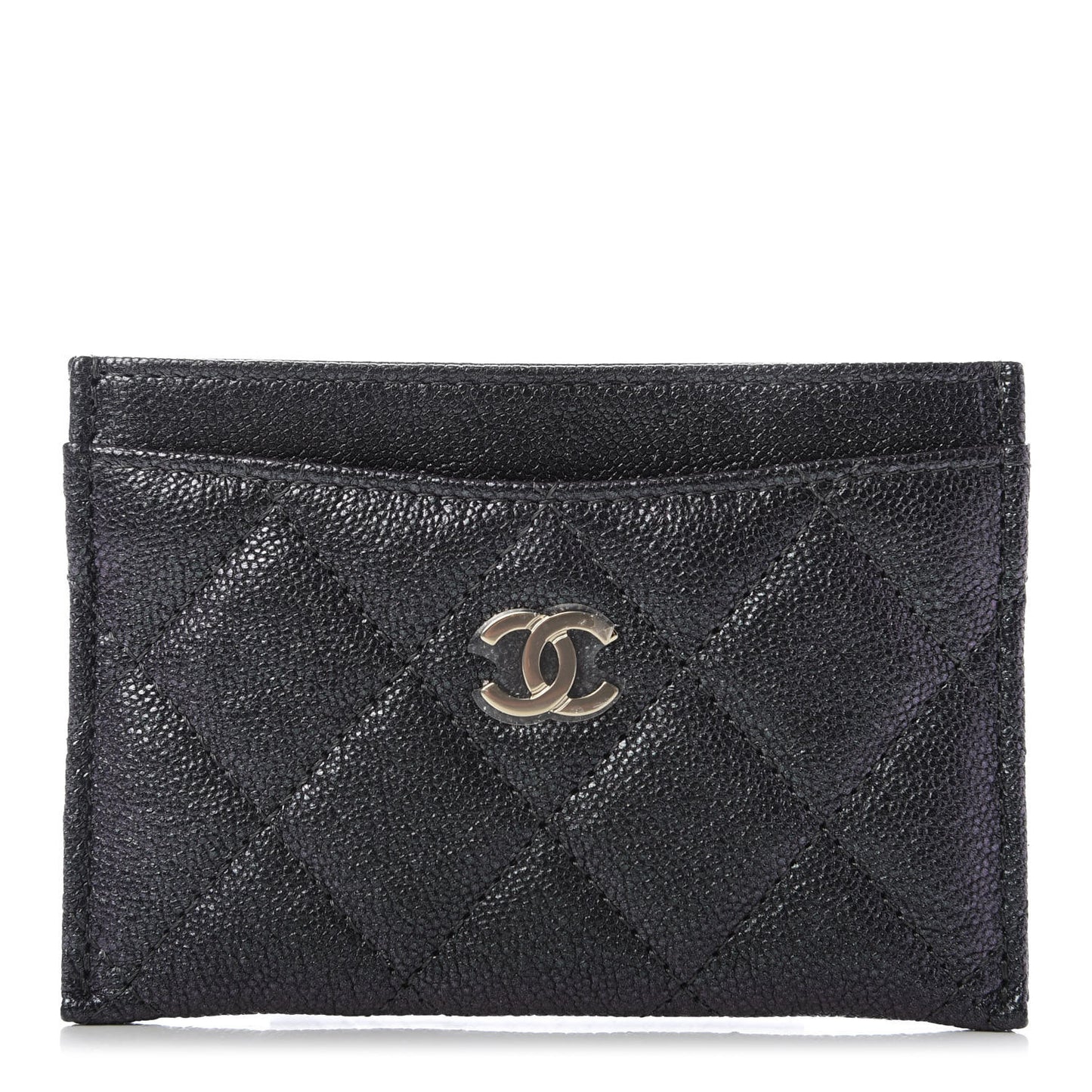 Iridescent Caviar Quilted Card Holder Black