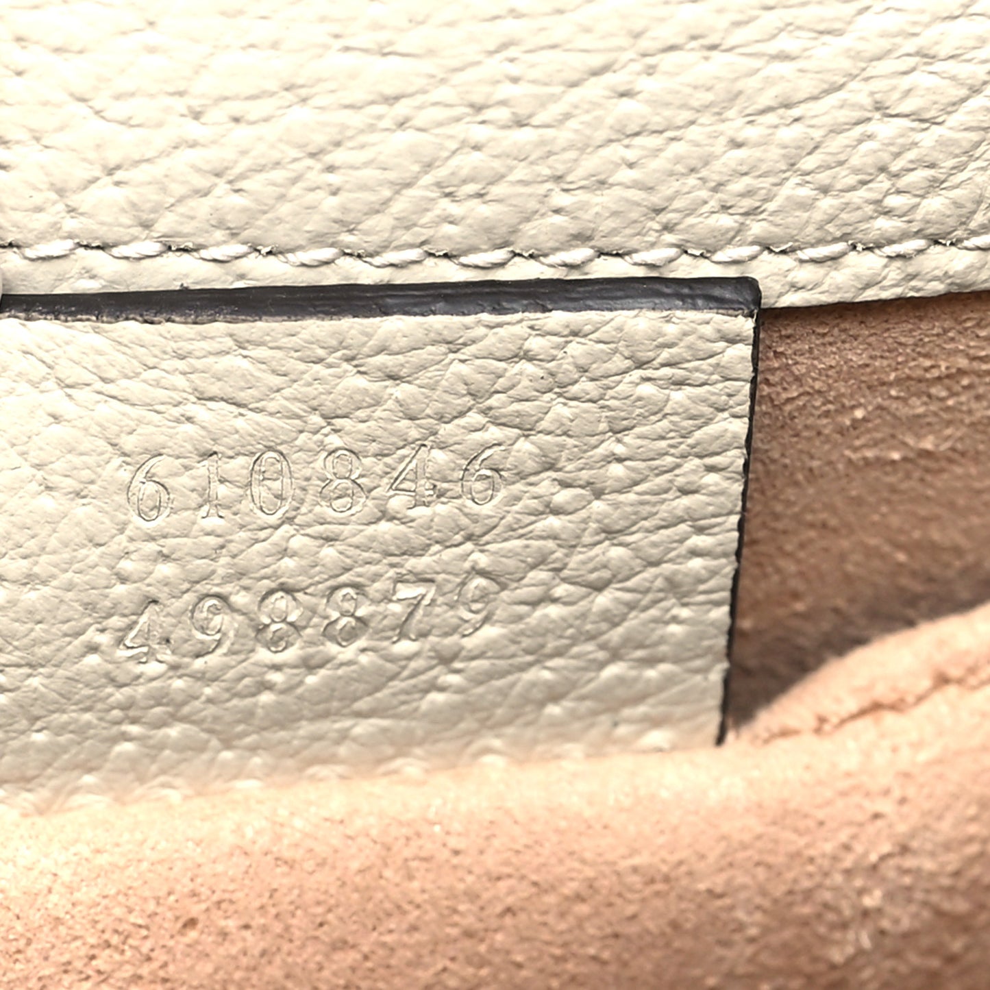 Glazed Textured Calfskin Web Small Ophidia Bucket Bag Mystic White