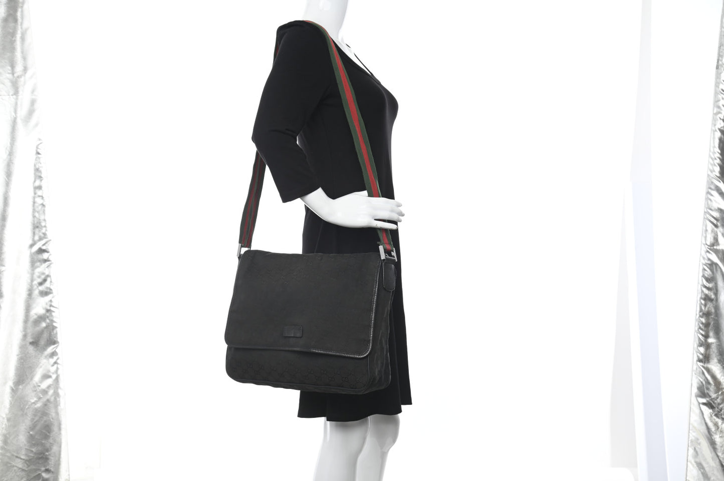 Monogram Web Medium Flap Messenger Black