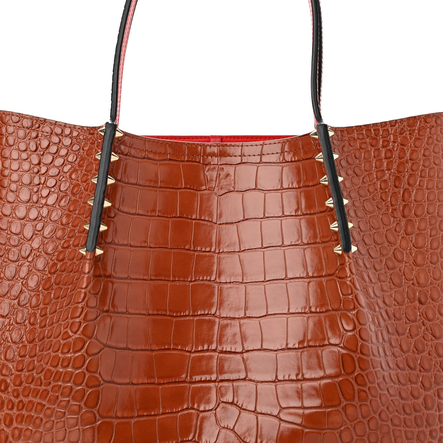 Christian Louboutin Crocodile Embossed Calfskin Spiked Small Cabarock Shopper Tote Brown 7 of 10