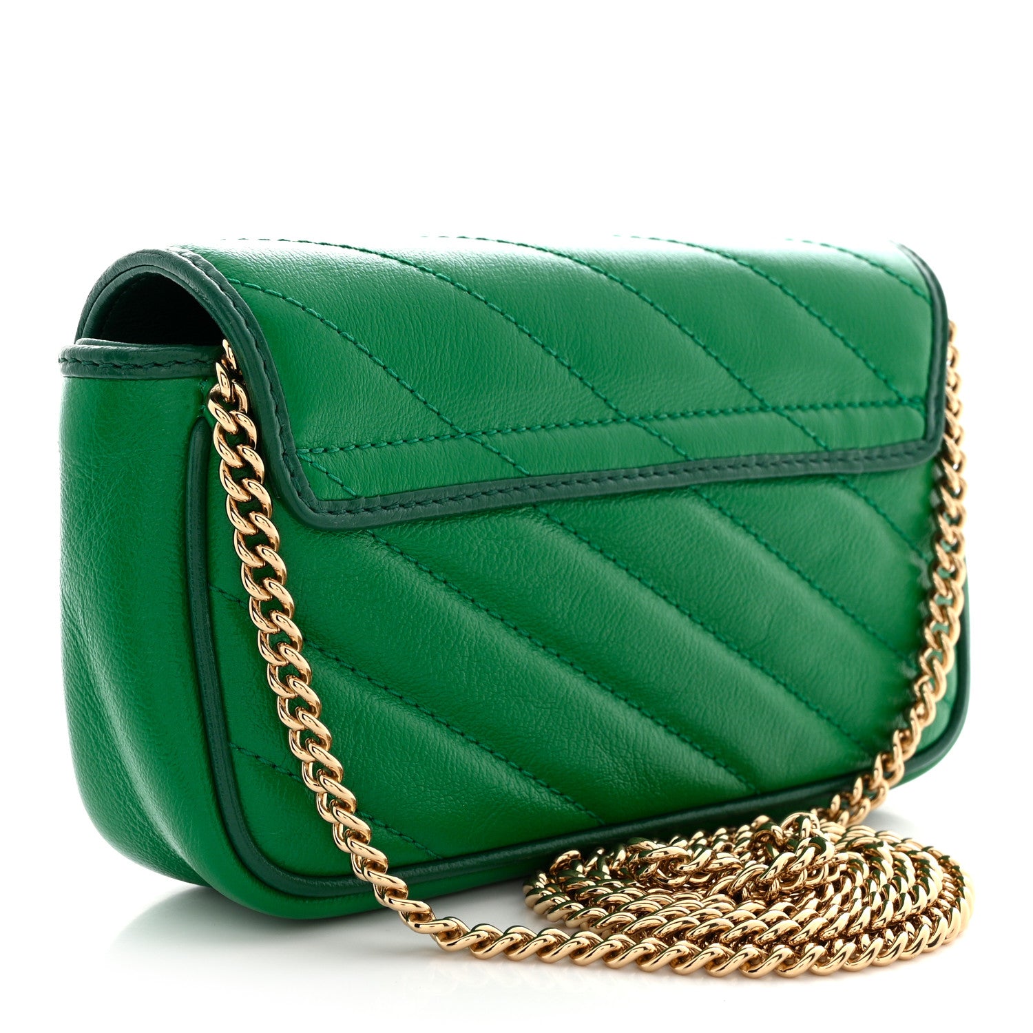 Gucci Azalea Calfskin Enamel Matelasse Diagonal Super Mini Torchon GG Marmont Shoulder Bag New Shamarock Emerald 2 of 11