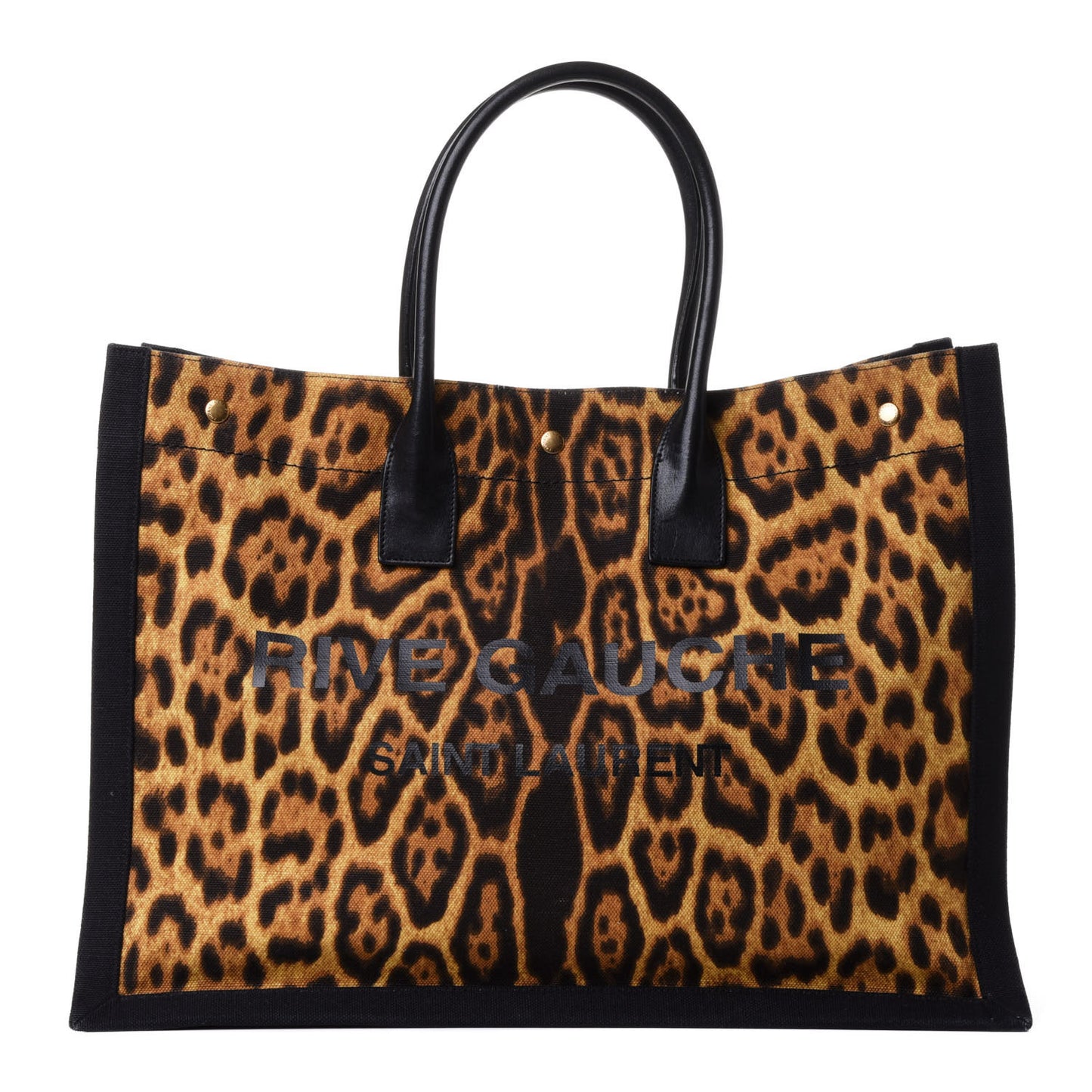 Canvas Calfskin Leopard Print Rive Gauche Noe Tote Natural Black