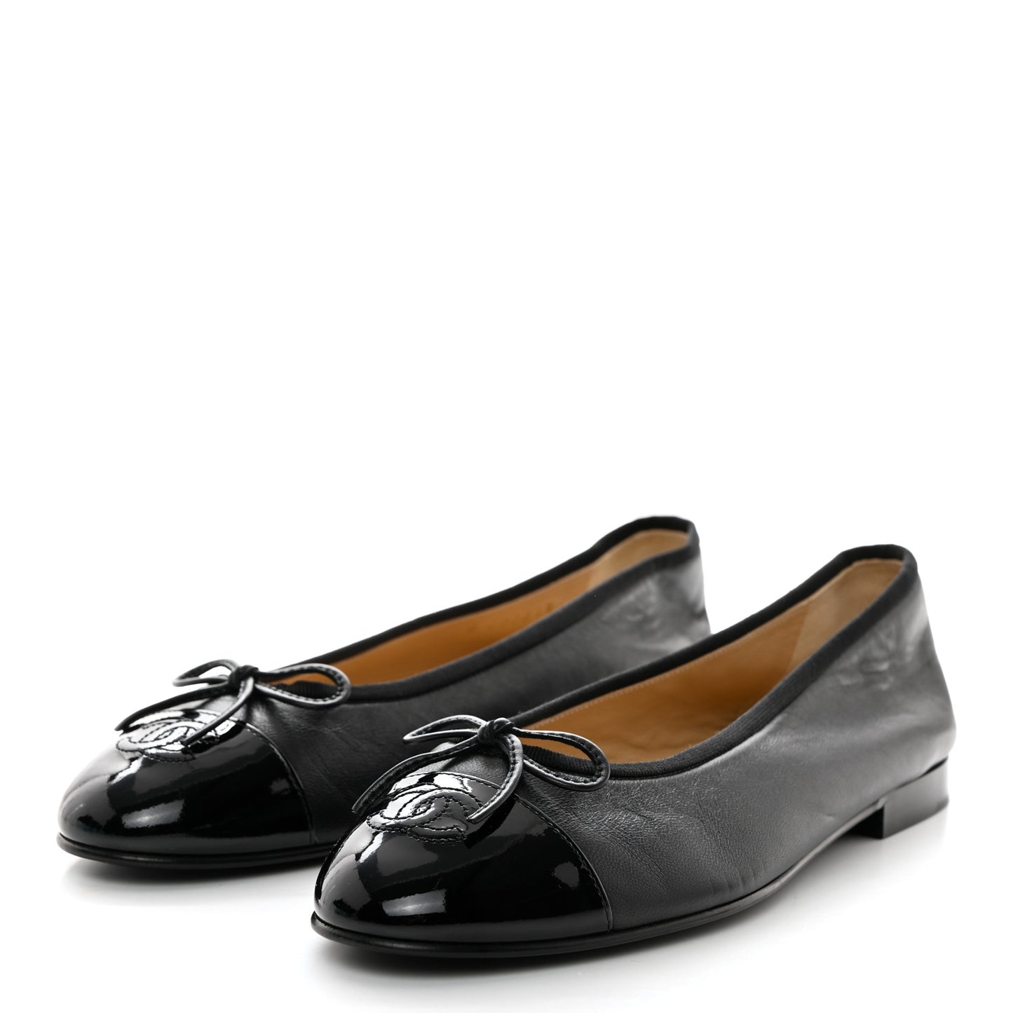 Lambskin Patent Cap Toe Ballerina Flats 39.5 Black