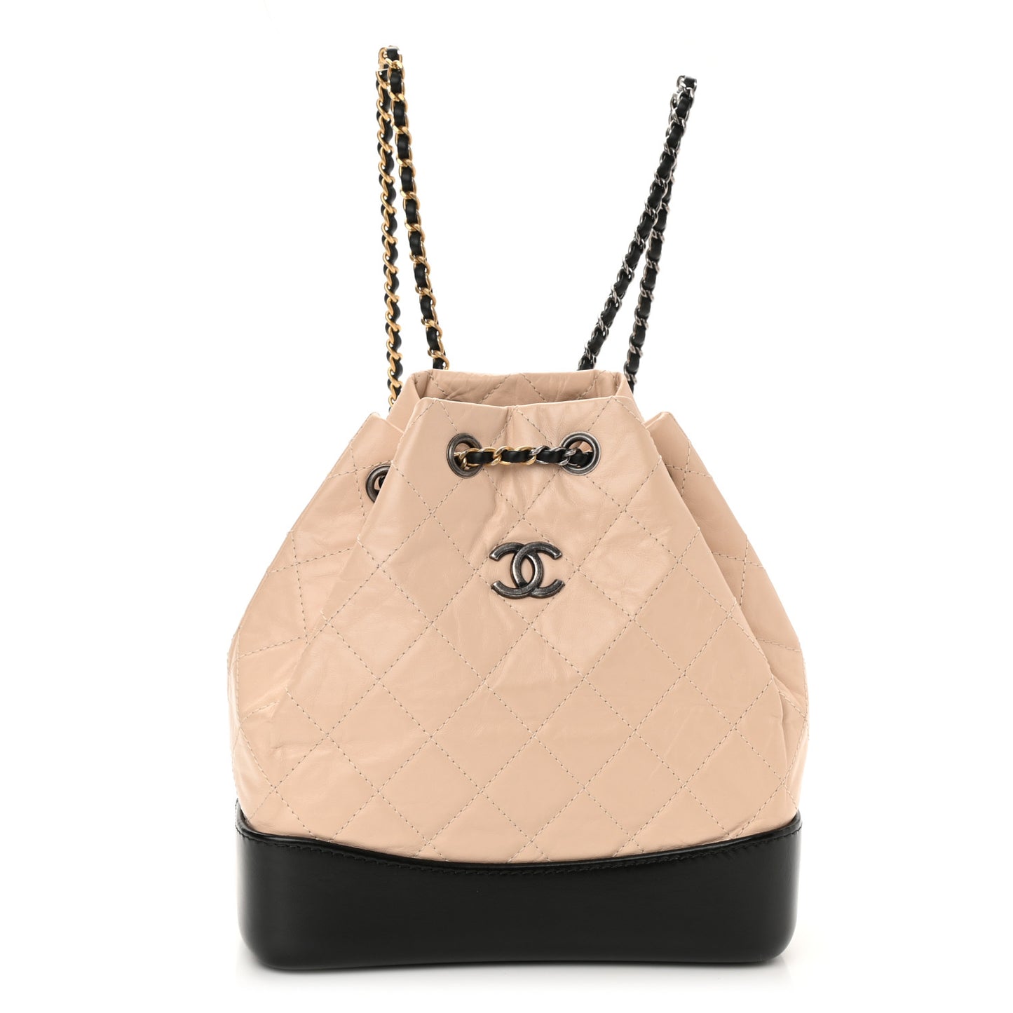 Aged Calfskin Quilted Small Gabrielle Backpack Beige Black