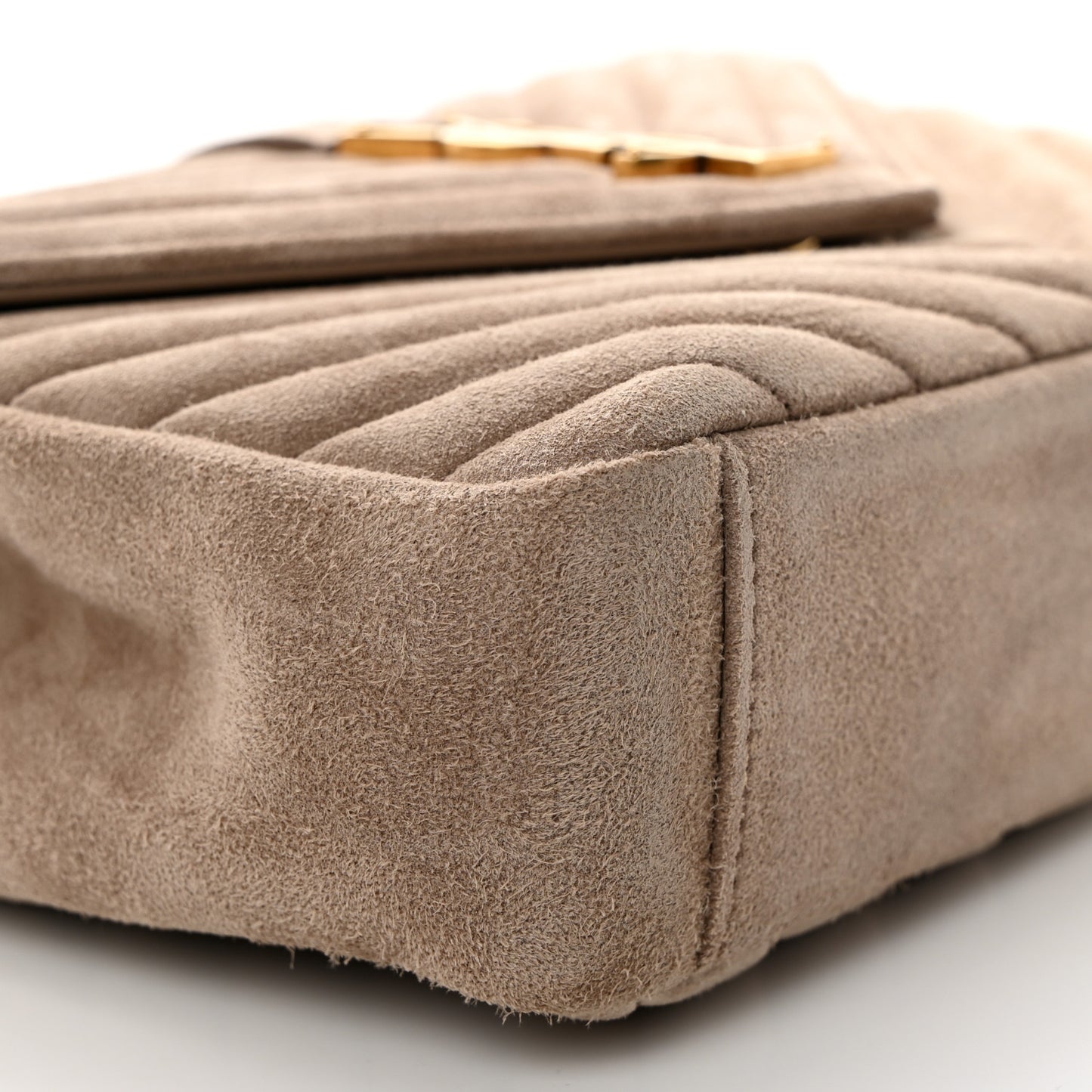 Suede Matelasse Chevron Monogram Medium College Bag Taupe