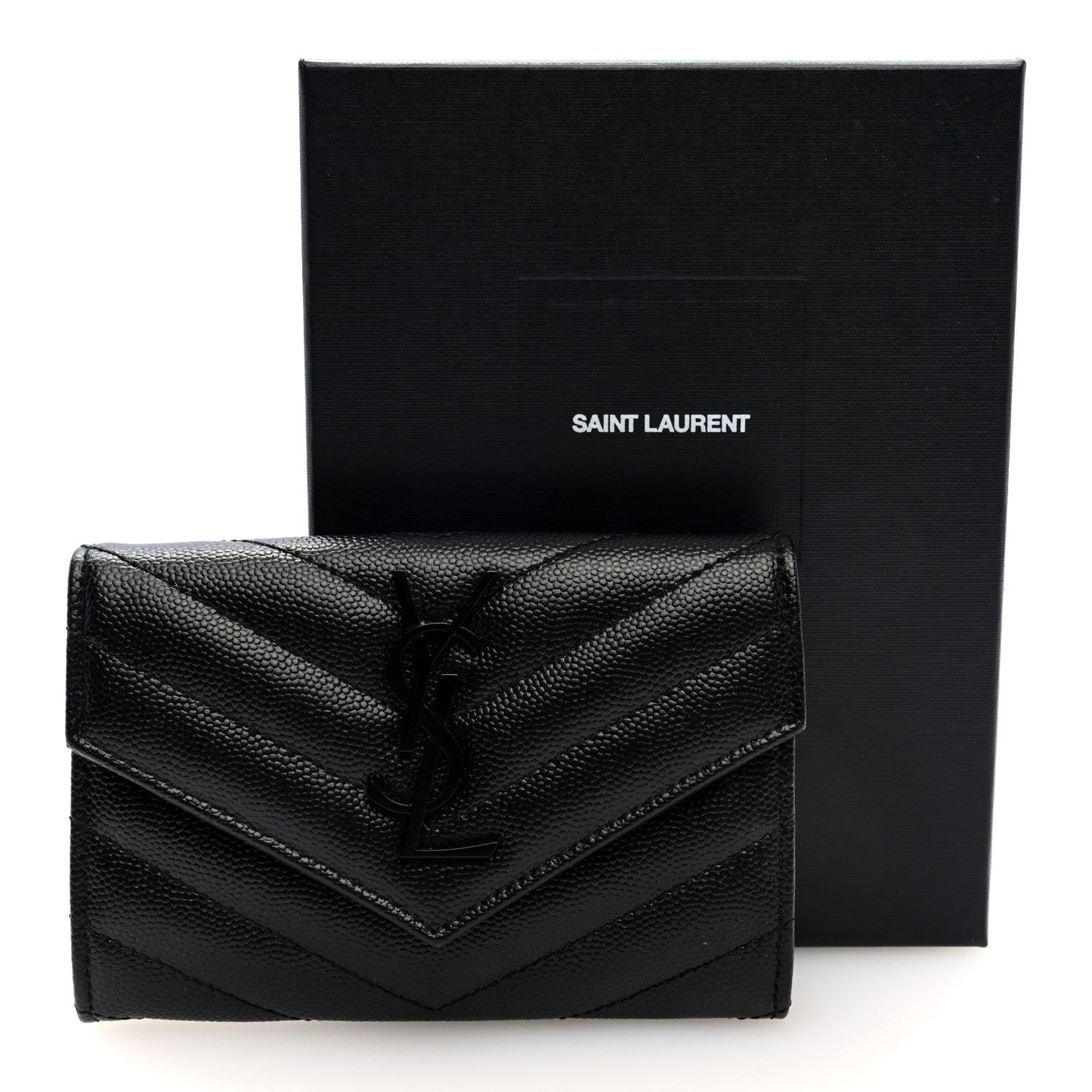 Grain De Poudre Matelasse Chevron Small Monochome Monogram Envelope Wallet Black