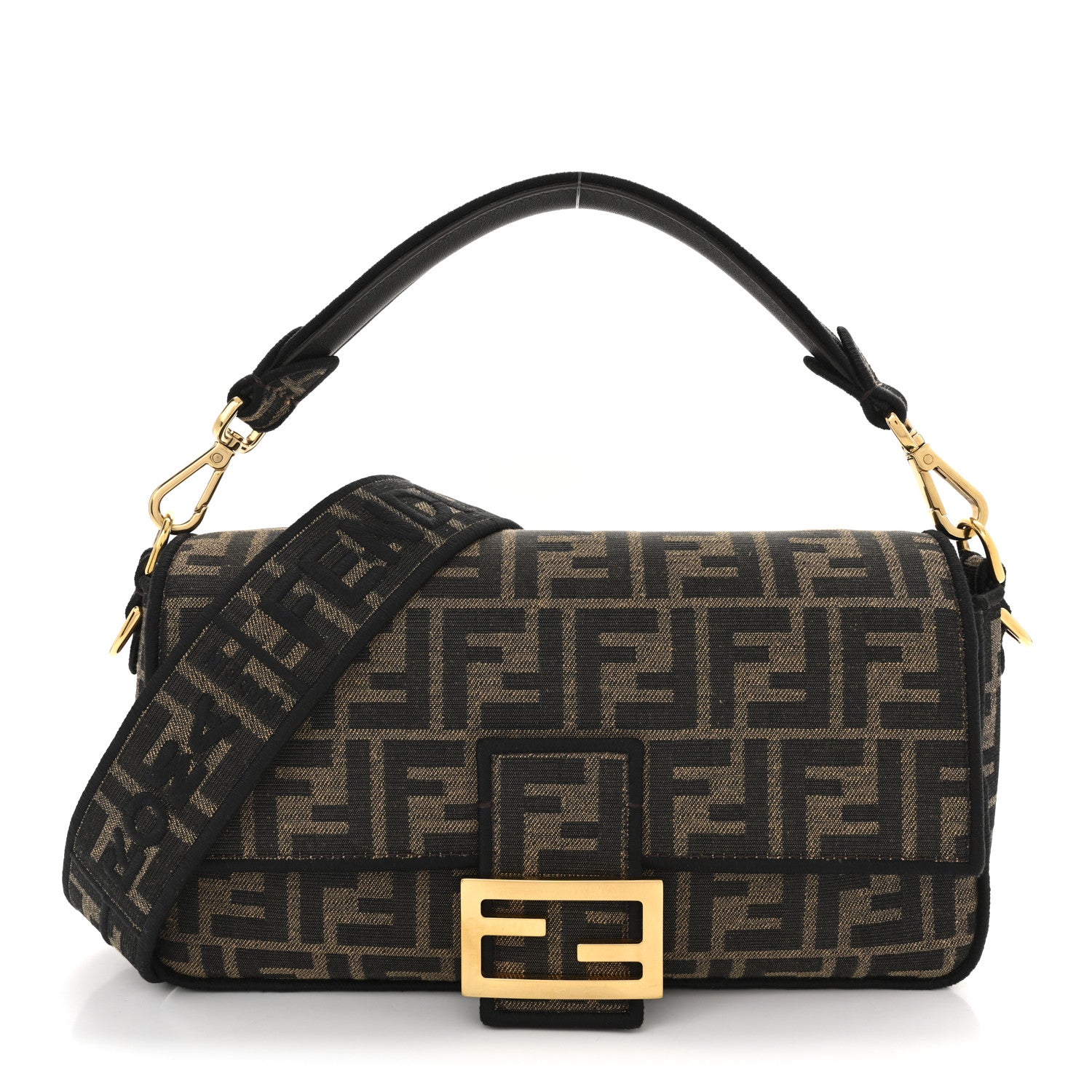 Fendi Fabric Jacquard FF 1974 Medium Baguette Tobacco Moro Black