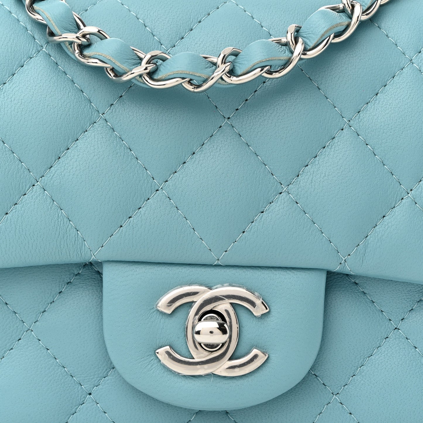 Lambskin Quilted Mini Square Flap Light Blue