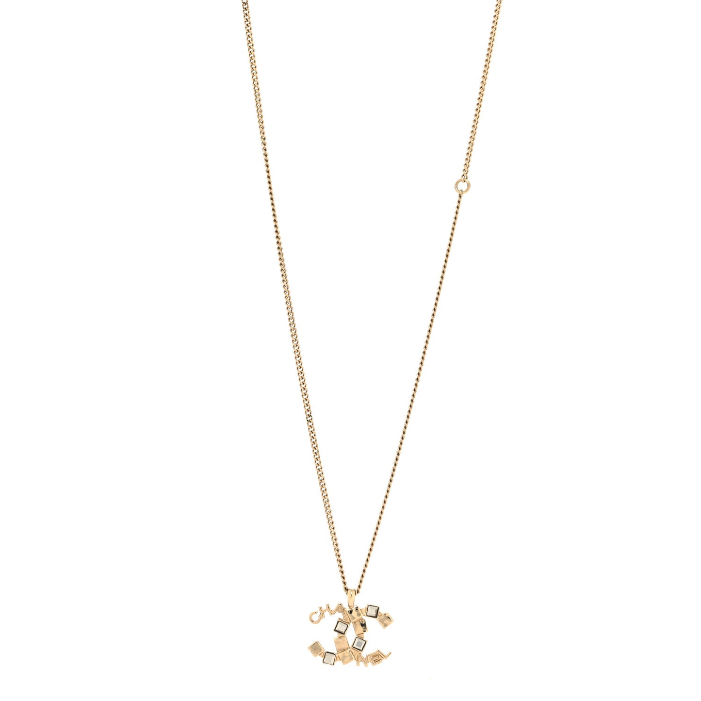 Baguette Crystal Logo CC Necklace Grey Gold