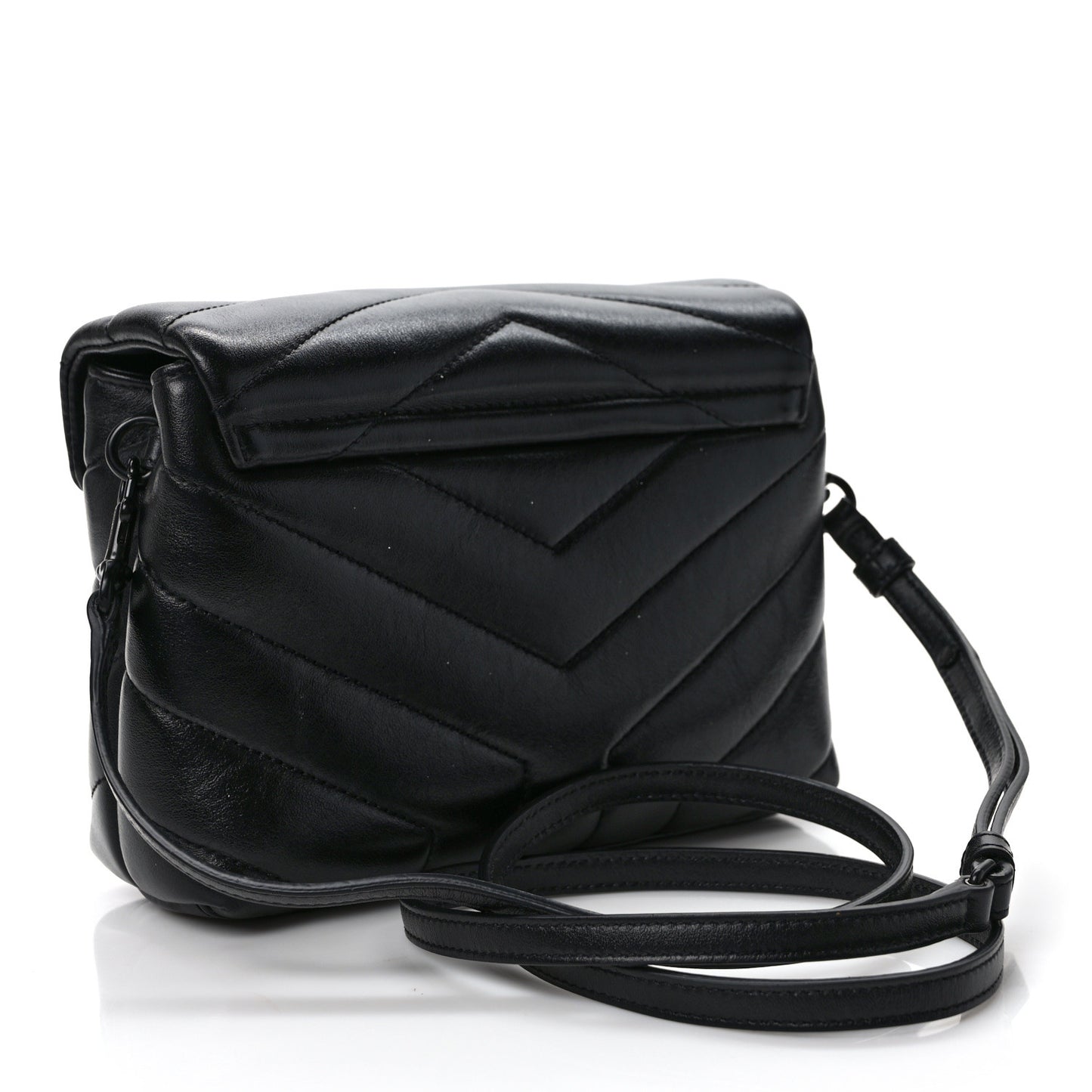Calfskin Y Quilted Monogram Monochrome Toy Loulou Crossbody Bag Black