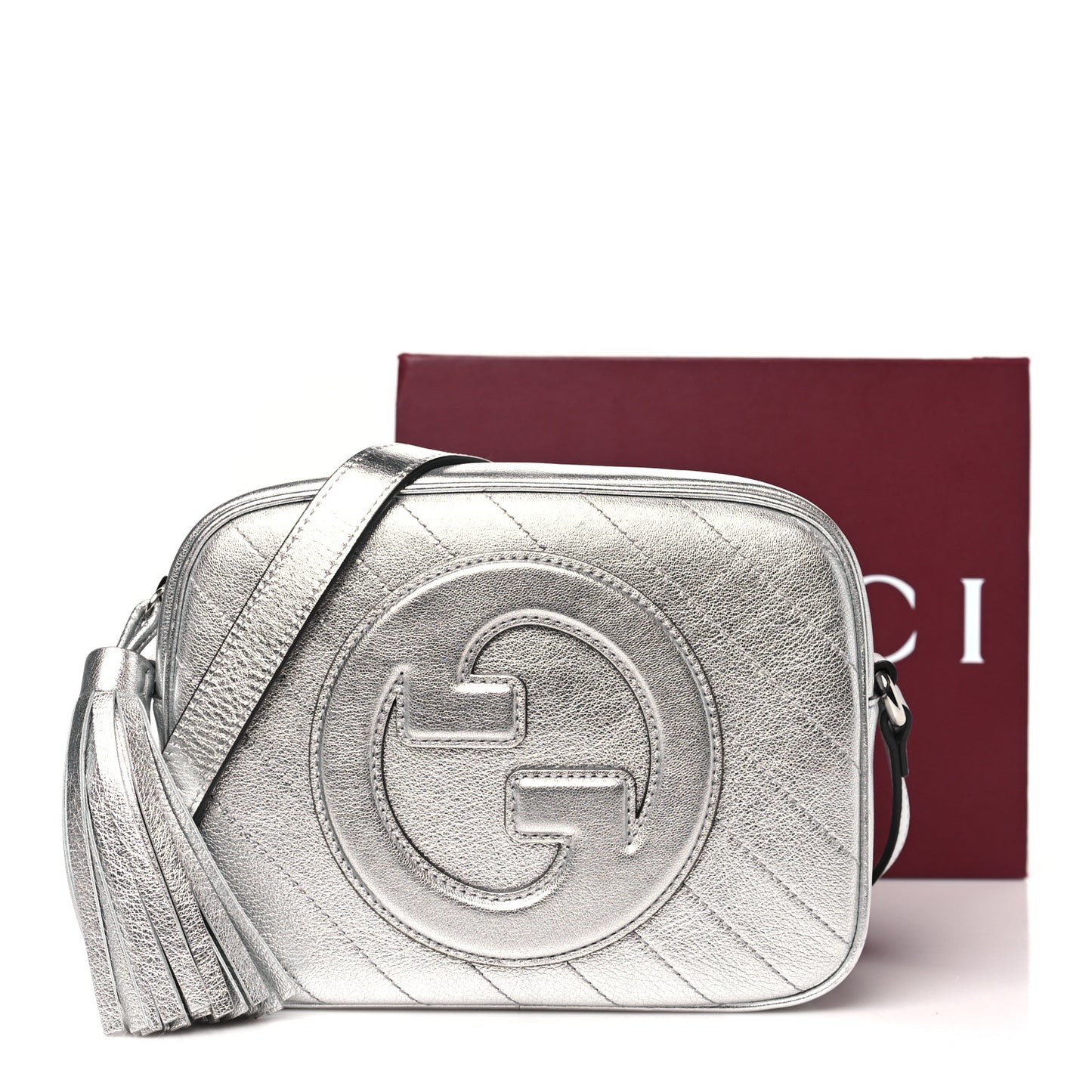 Metallic Sakai Be Green Calfskin Diagonal Stitched Small Blondie Shoulder Bag Silver