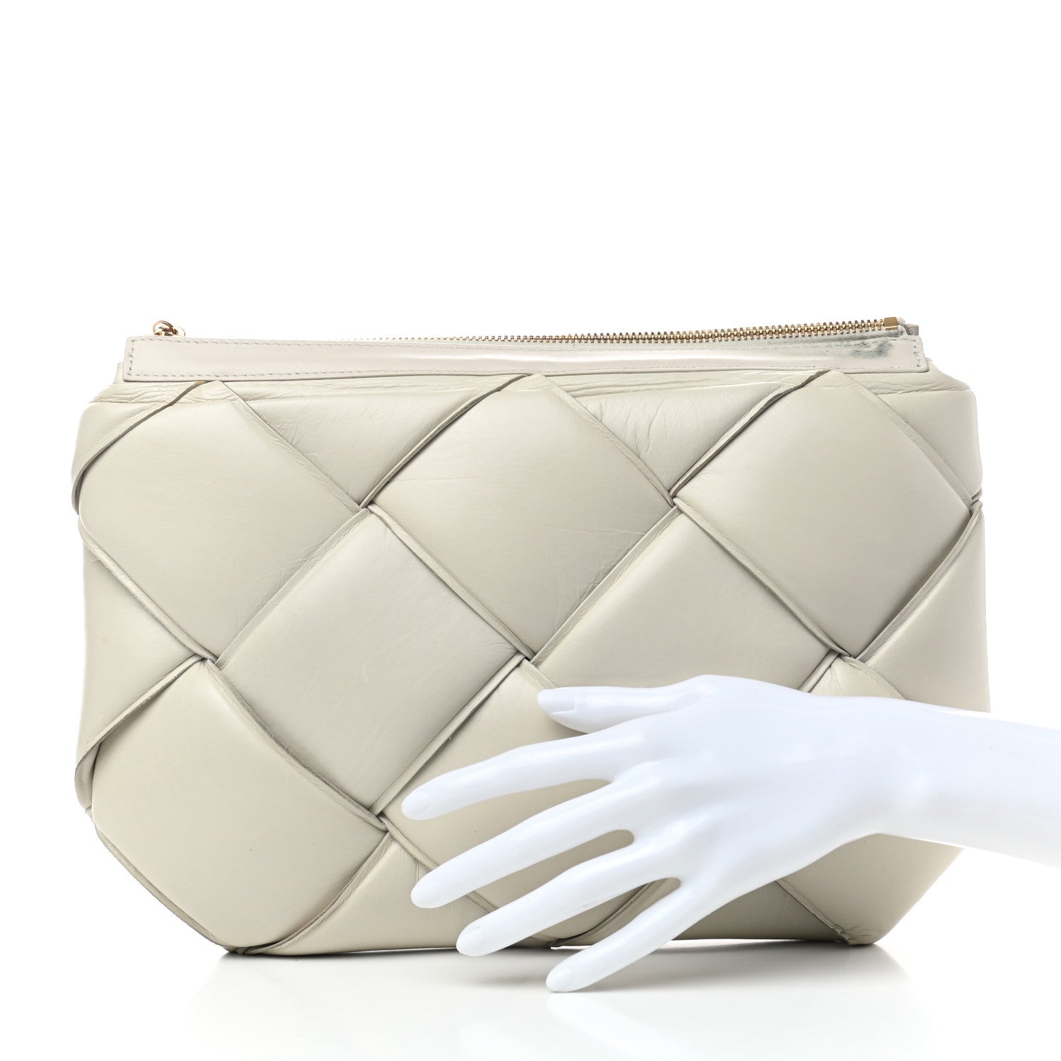 Bottega Veneta Paper Calfskin Maxi Intrecciato Padded Pouch Clutch Plaster 2 of 11