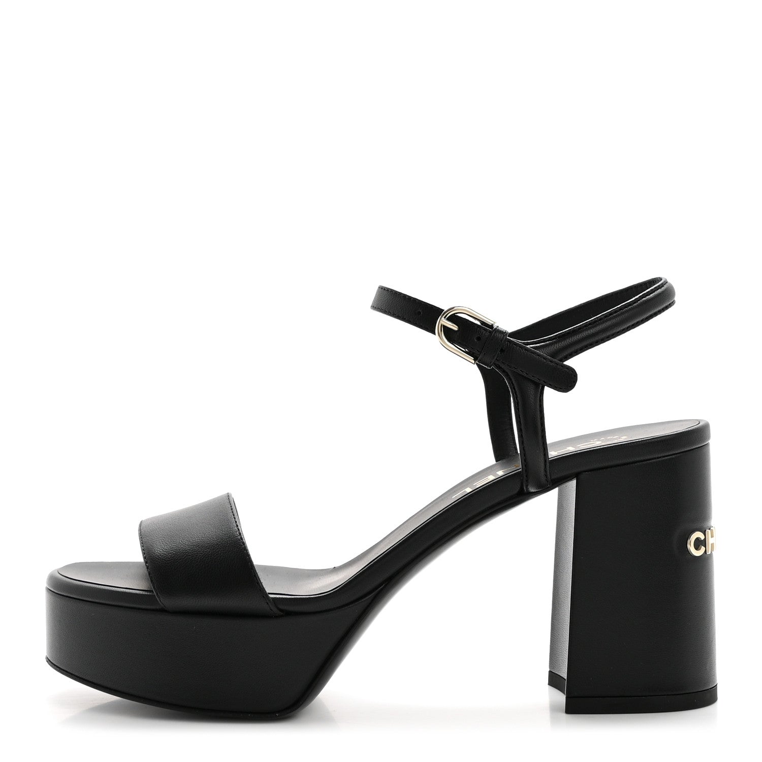 Chanel Lambskin Logo Platform Sandals 38 Black 1 of 11