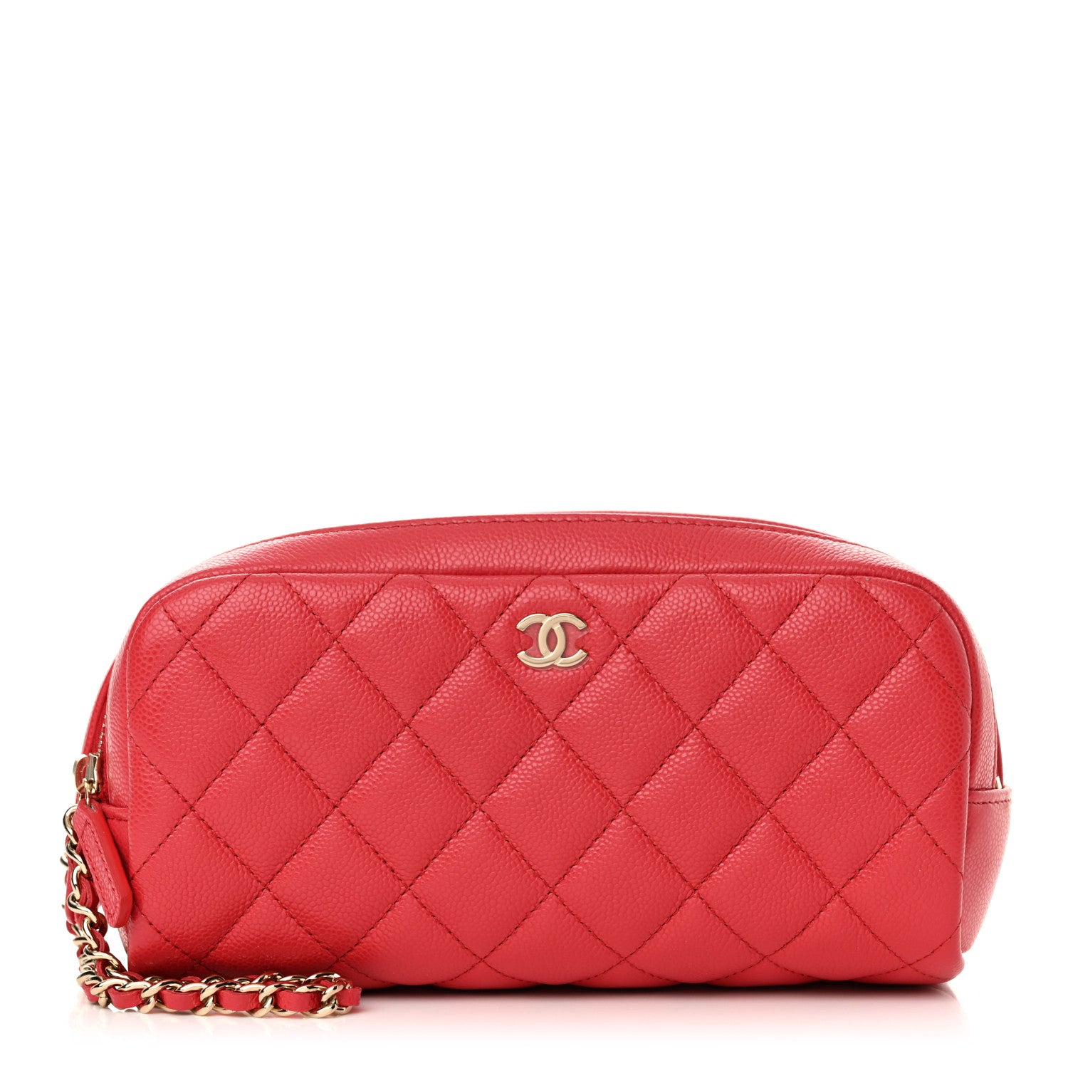 Chanel Caviar Quilted Toiletry Case With Chain Dark Pink 1744492