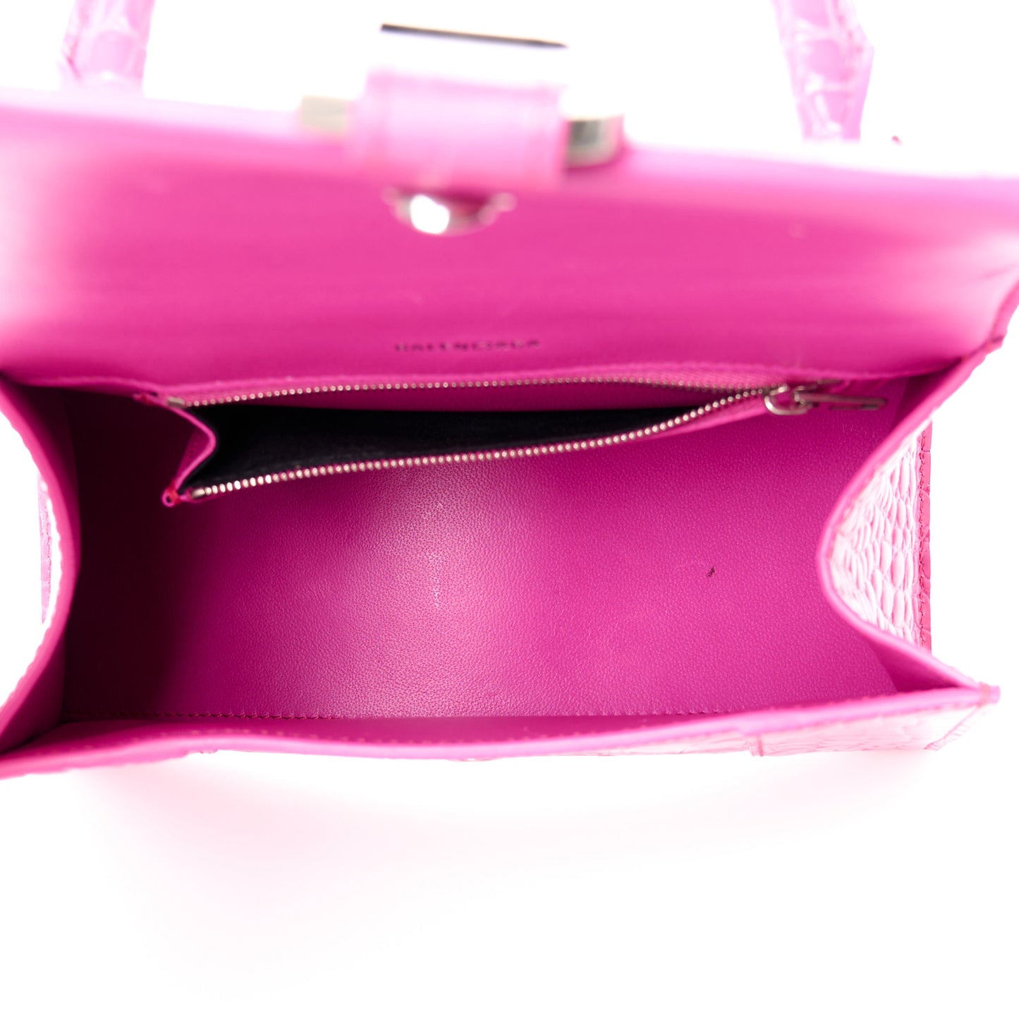 Shiny Calfskin Crocodile Embossed Small Hourglass Top Handle Bag Fuchsia