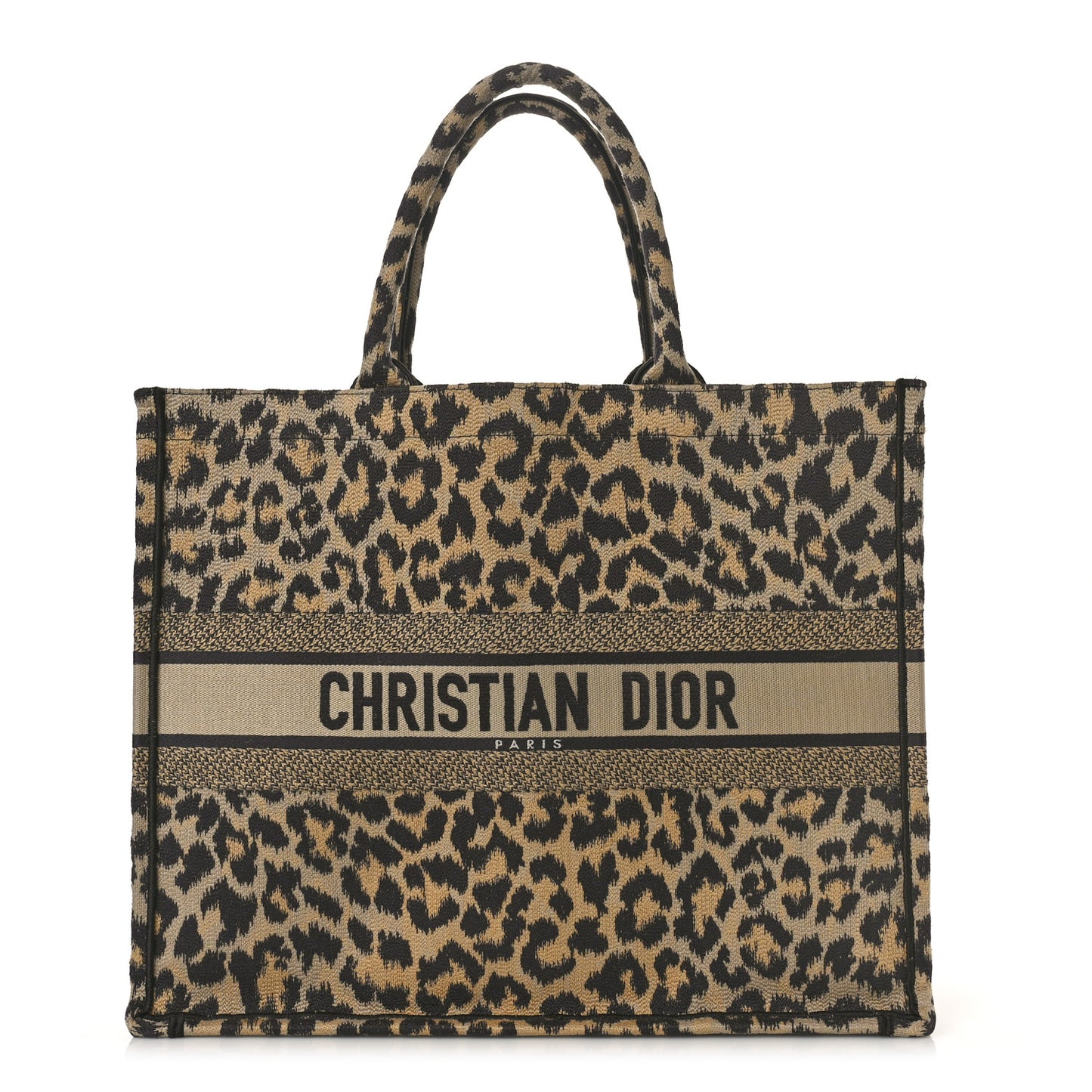 Canvas Mizza Embroidered Large Leopard Book Tote Beige