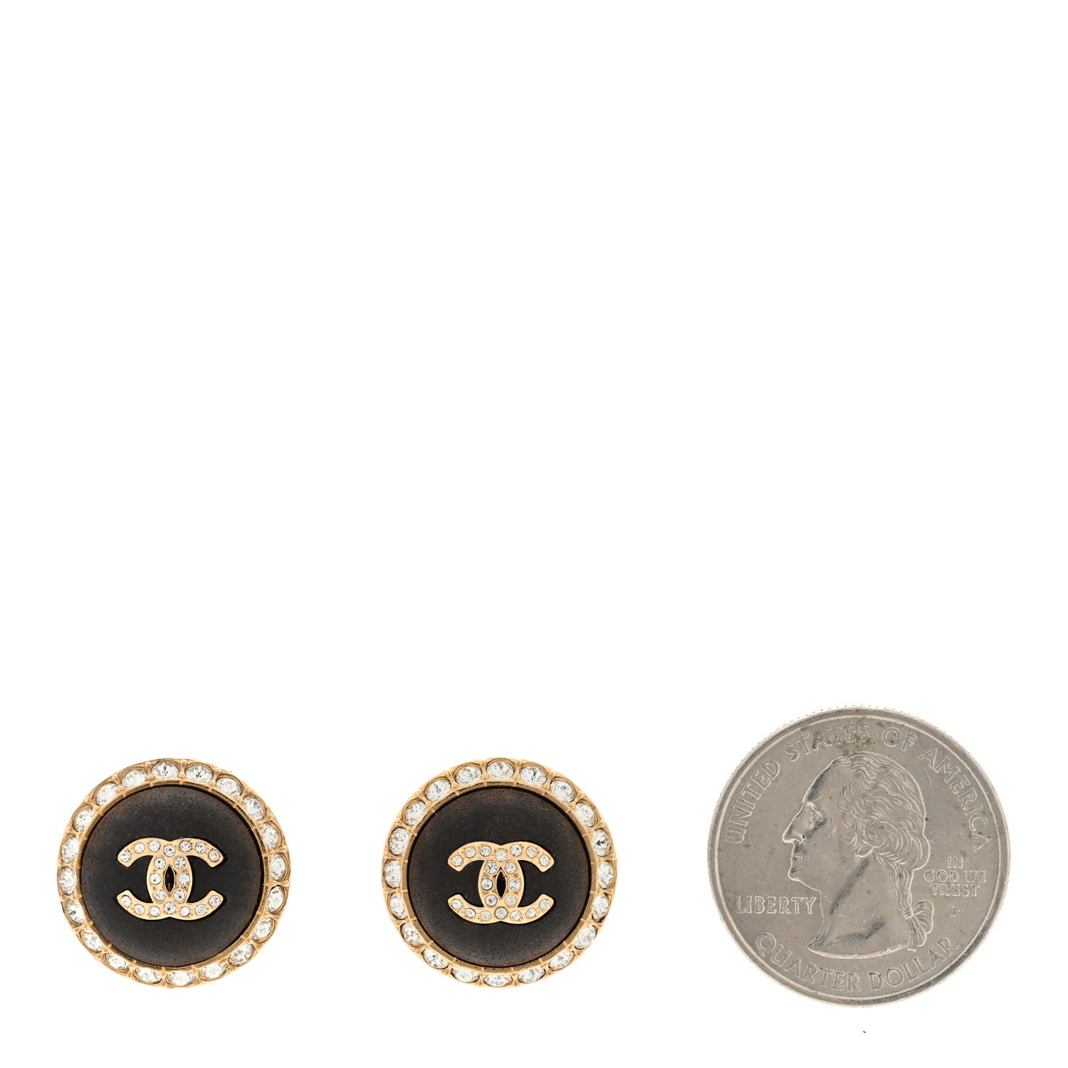 Chanel Metal Wood Crystal CC Round Earrings Gold Brown 2 of 4