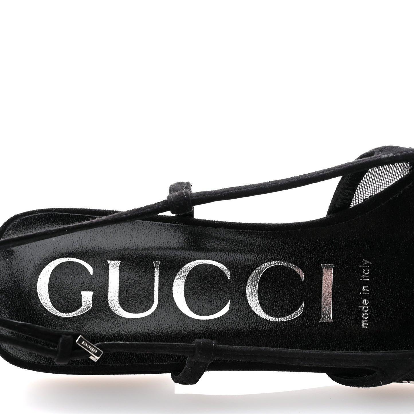 Tela Retino Kid Scamosciato Crystal GG Monogram Square Demi Ballet Flats 37 Black