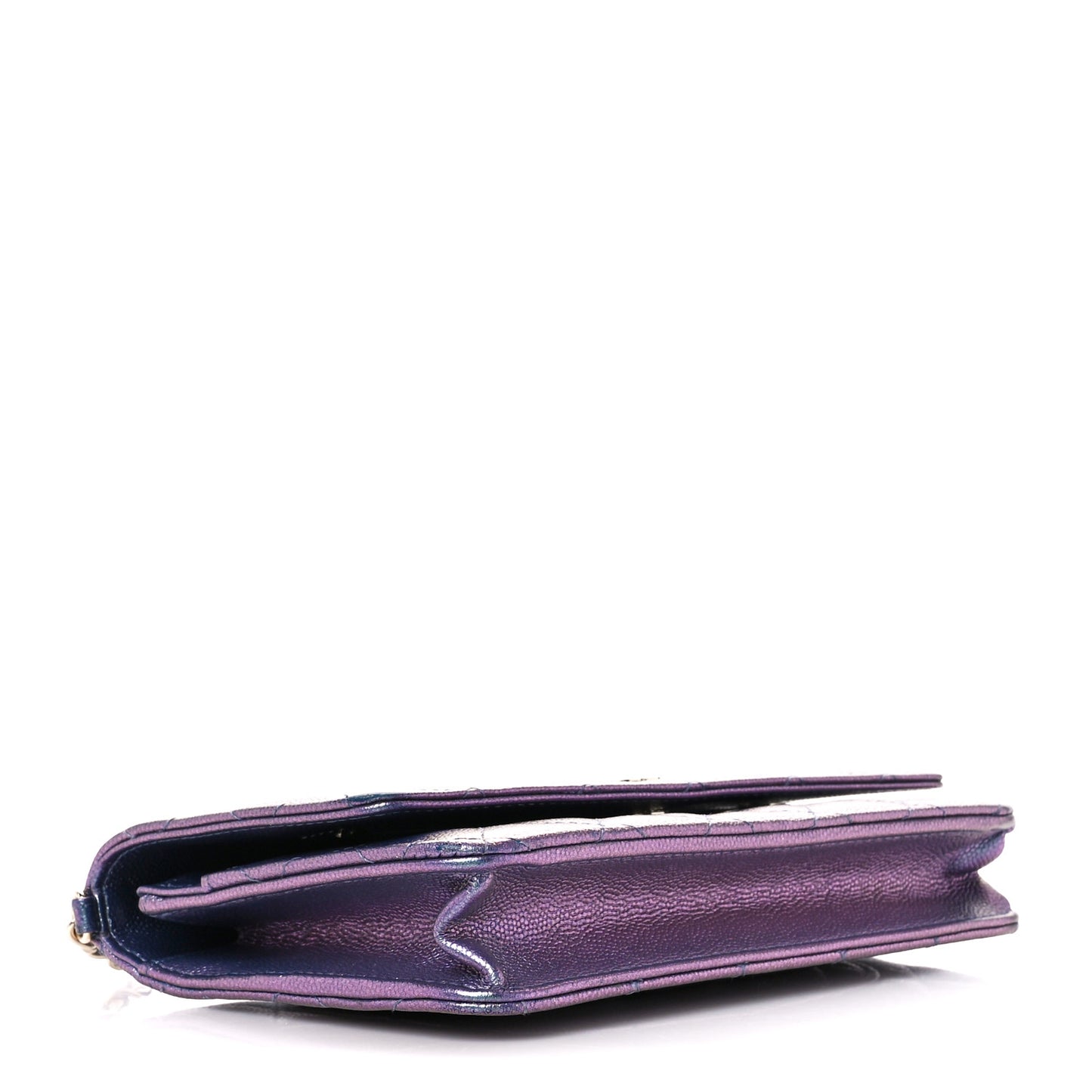 Iridescent Caviar Quilted Wallet on Chain WOC Dark Blue