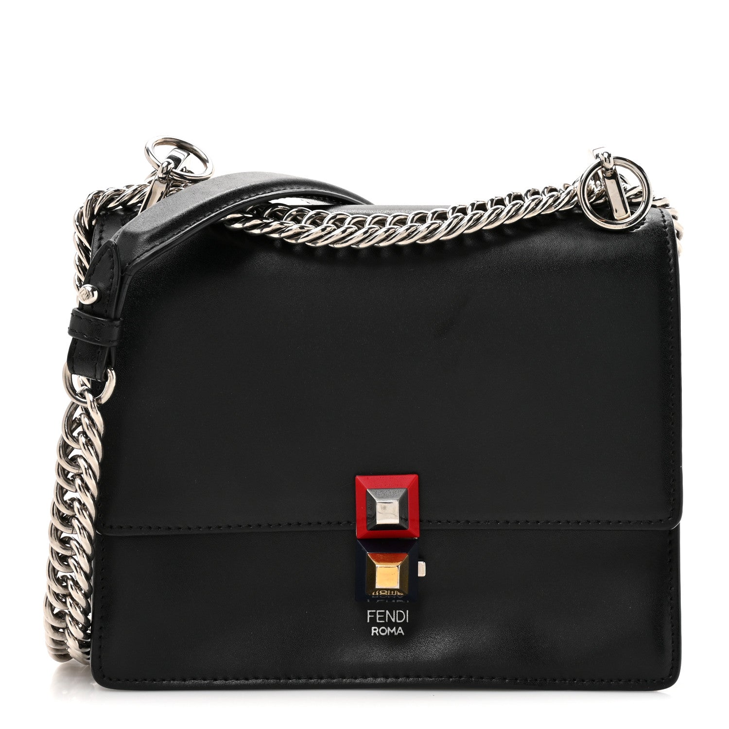 Fendi Vitello Liberty Studded Small Kan I Shoulder Bag Black