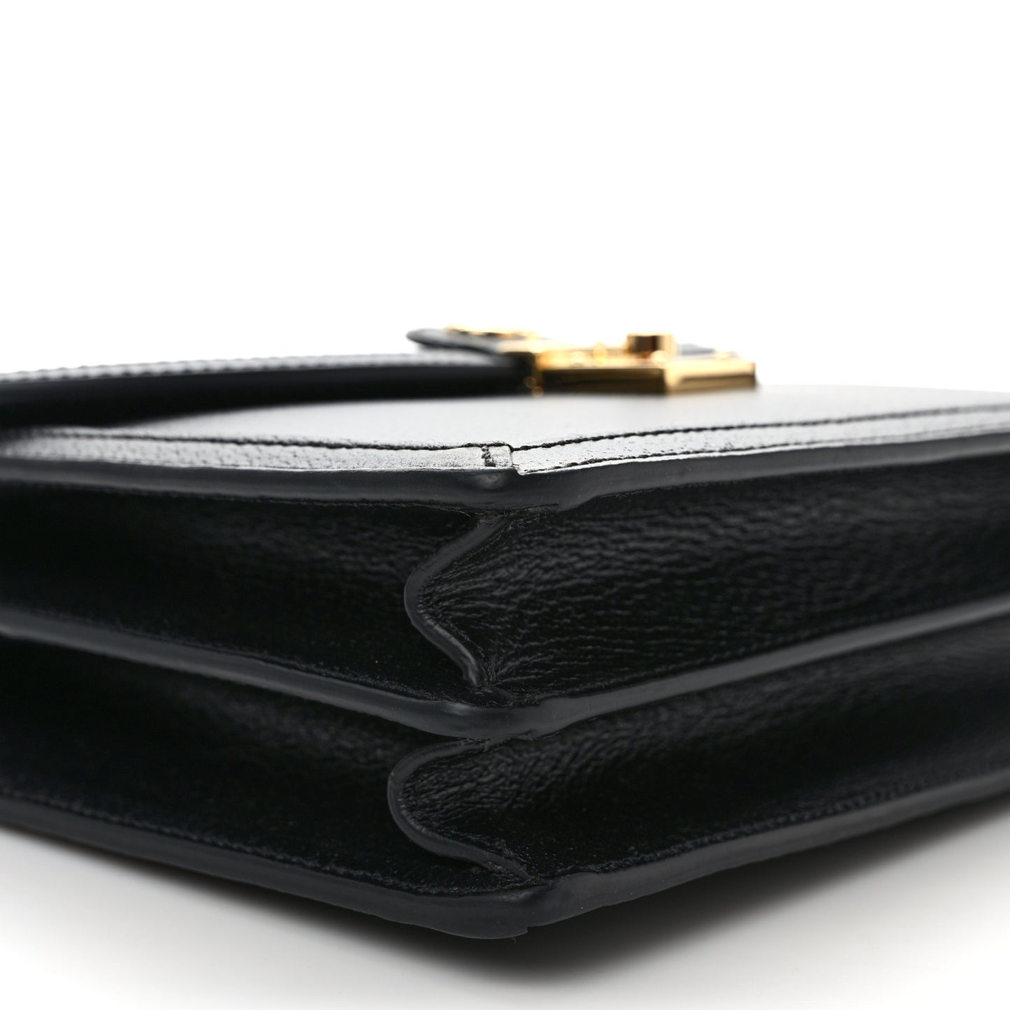 Textured Dollar Calfskin Web Small Ophidia Padlock Top Handle Bag Black